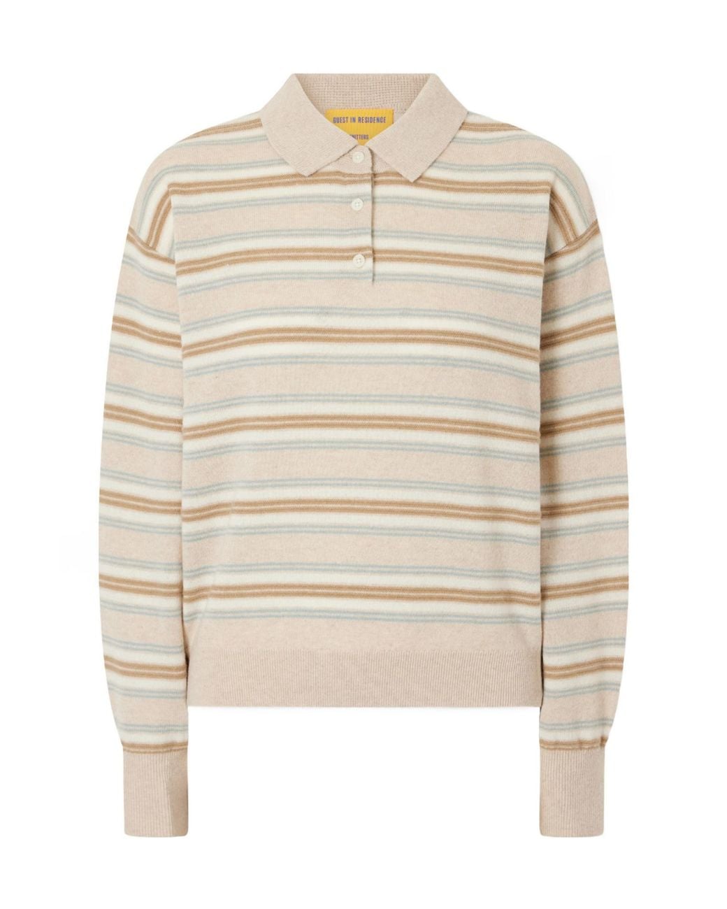Guest In Residence White Collegiate Striped Cashmere Polo Sweater
