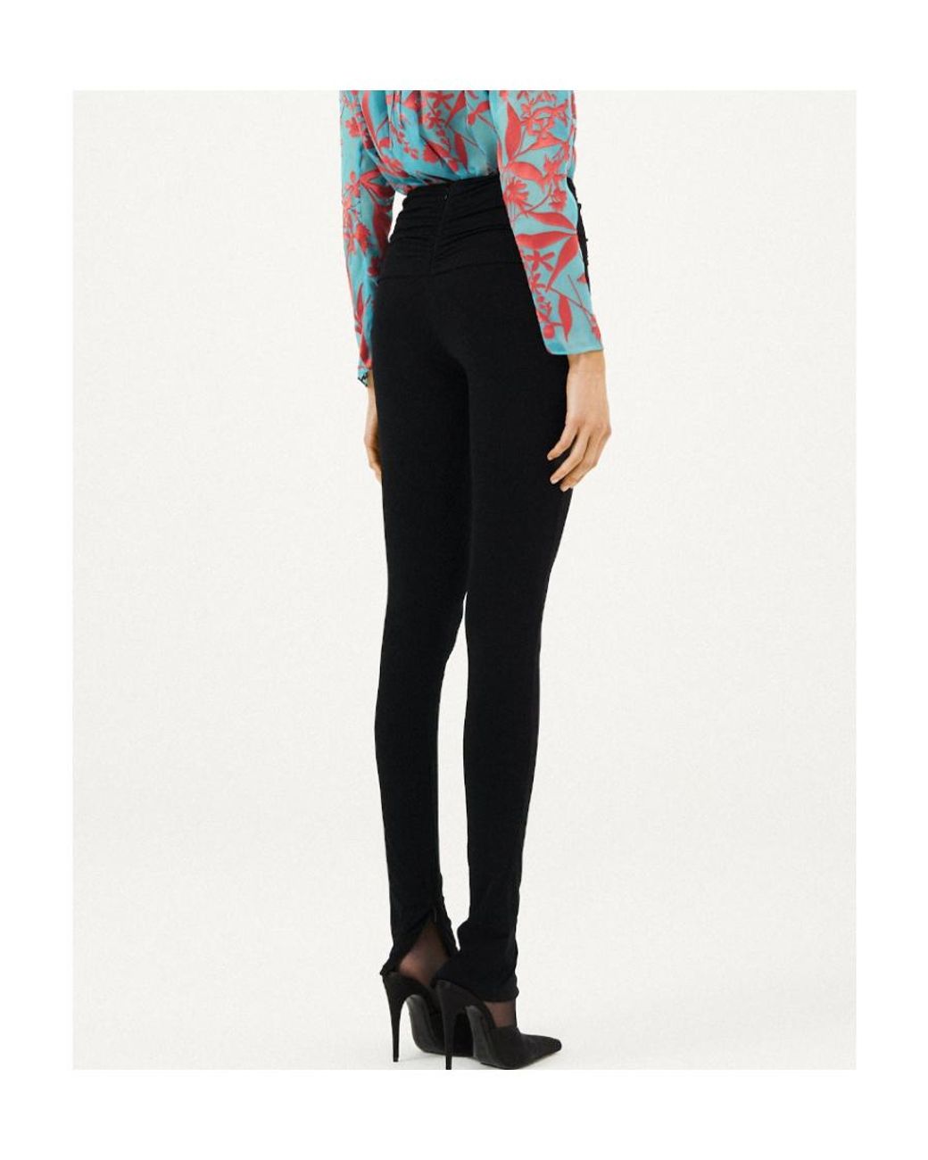 Magda Butrym Black Floral-Appliqué Ruched Leggings