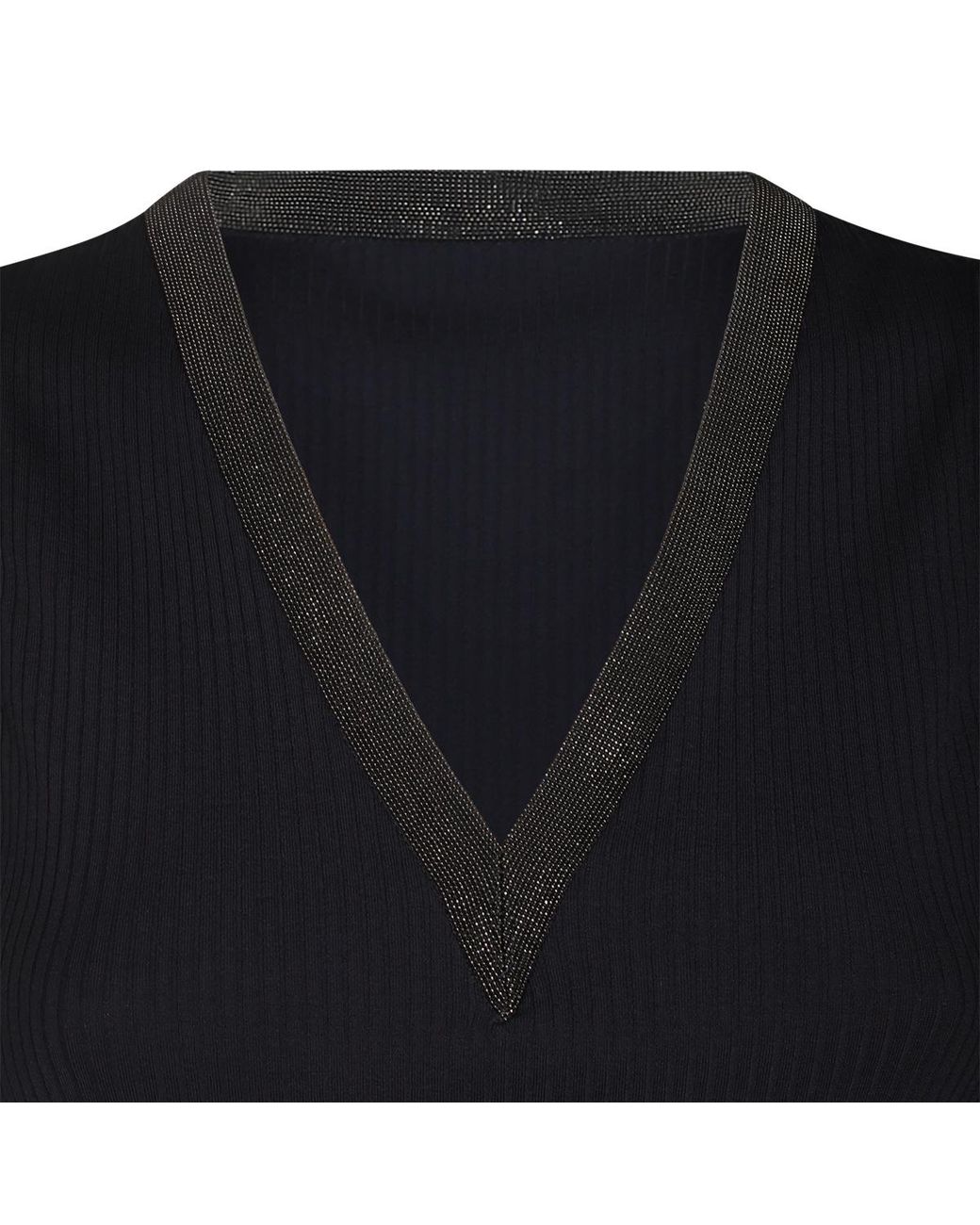 Brunello Cucinelli Blue V-Neck Sleeveless Ribbed Top