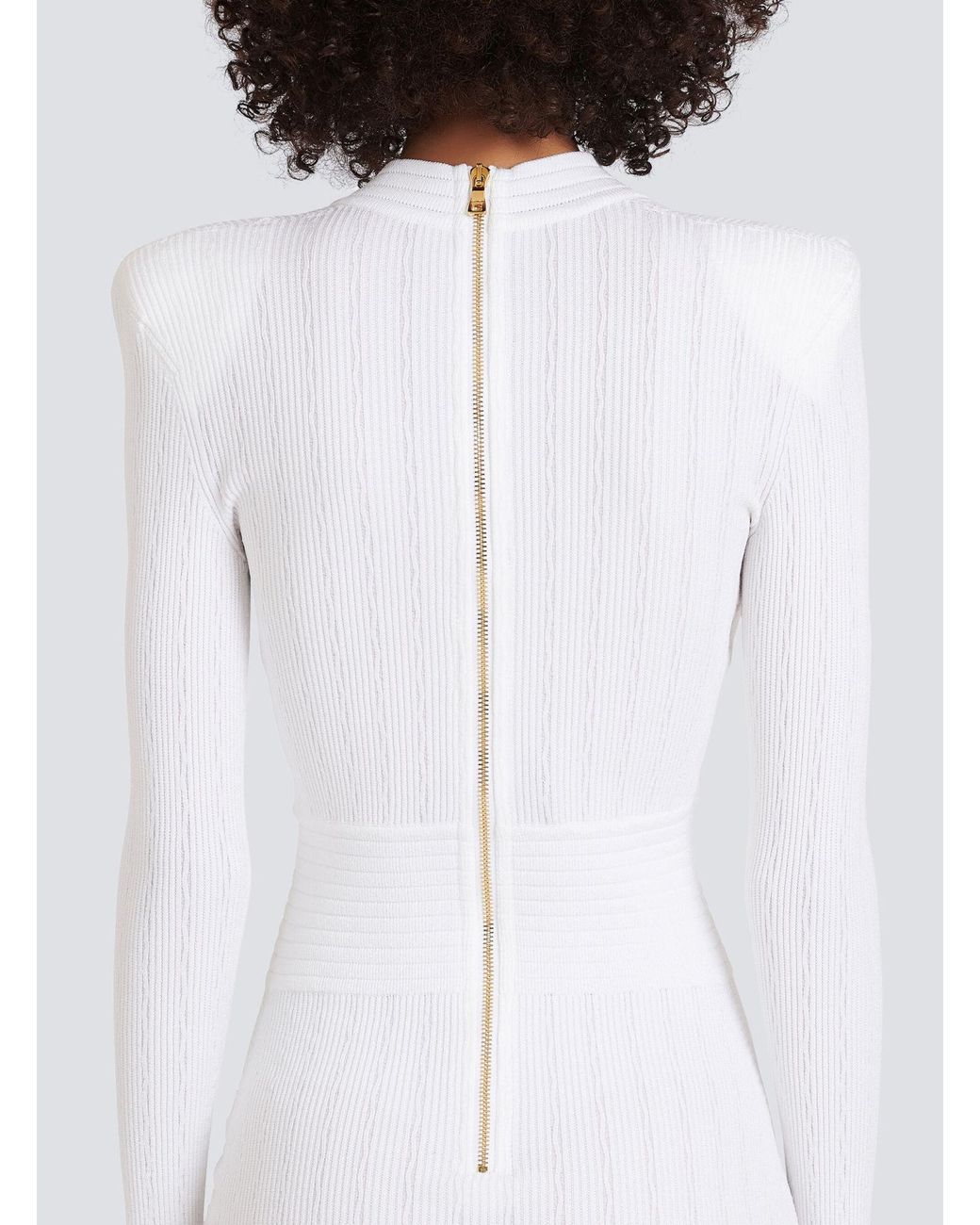 Balmain White Short Knitted Dress With Buttons