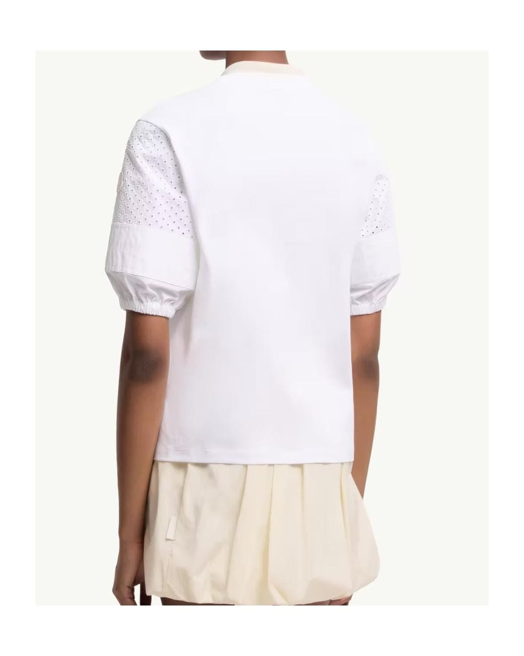 Moncler White Puff Sleeve Detailed Crewneck Top