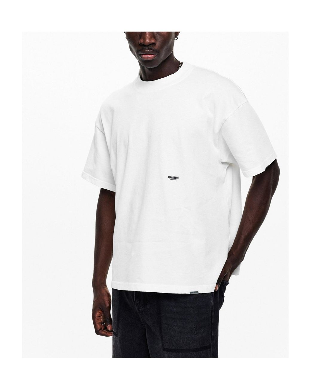 Represent White Loose Dropshoulder Tshirt for men