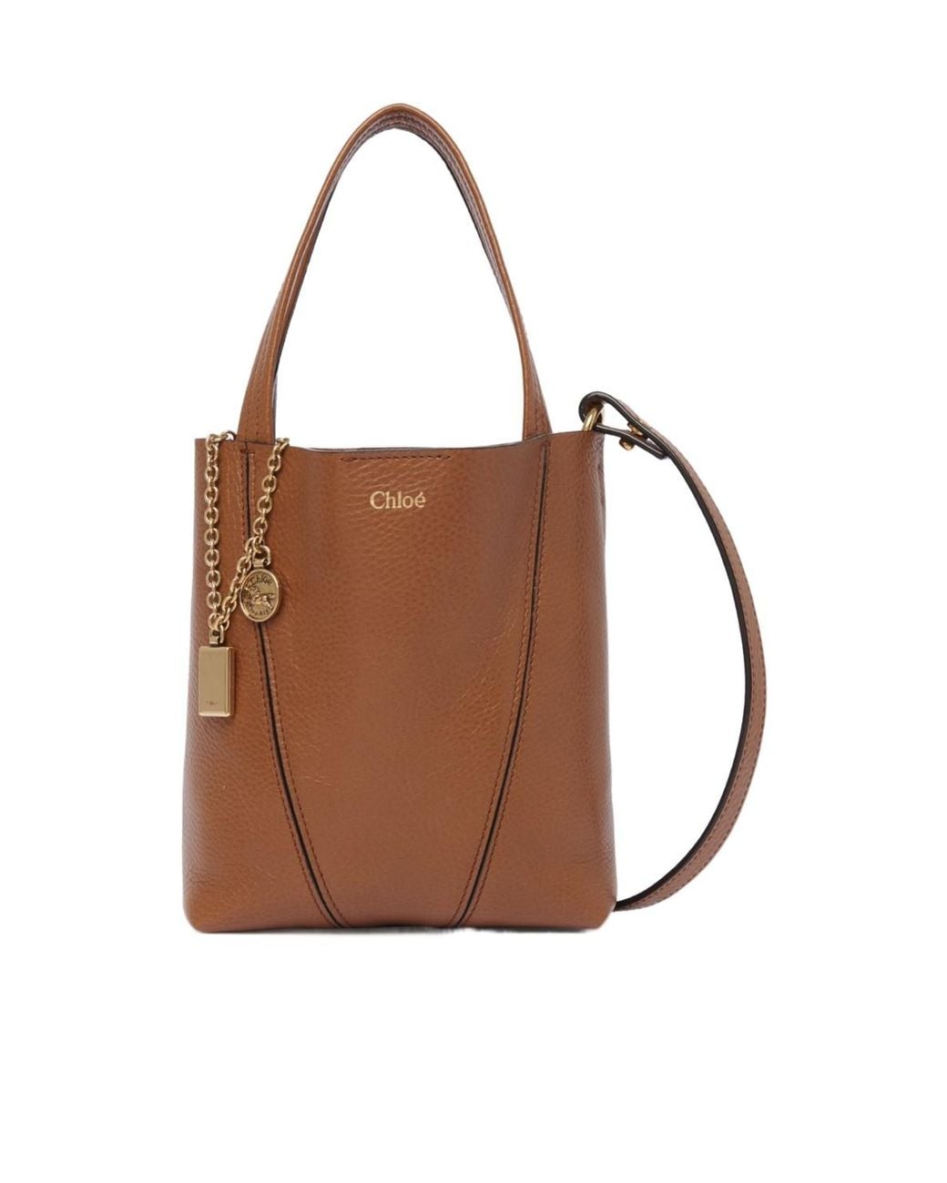 Chloé Brown Chloé Spin Logo Printed Small Top Handle Bag