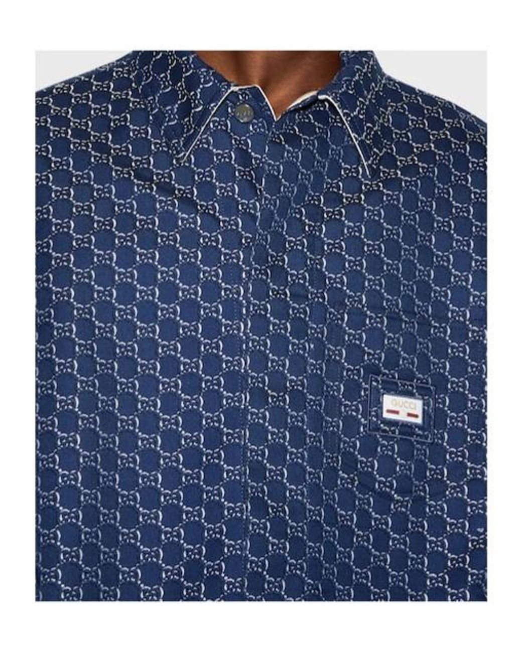 Gucci Blue Monogrammed Long-Sleeve Shirt for men