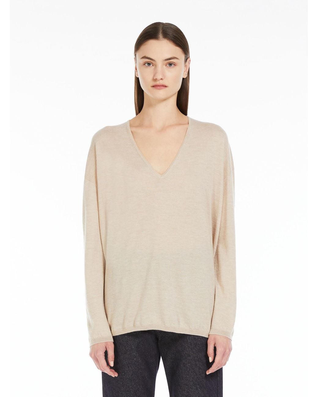 Max Mara Natural Freccia V-Neck Long-Sleeved Jumper