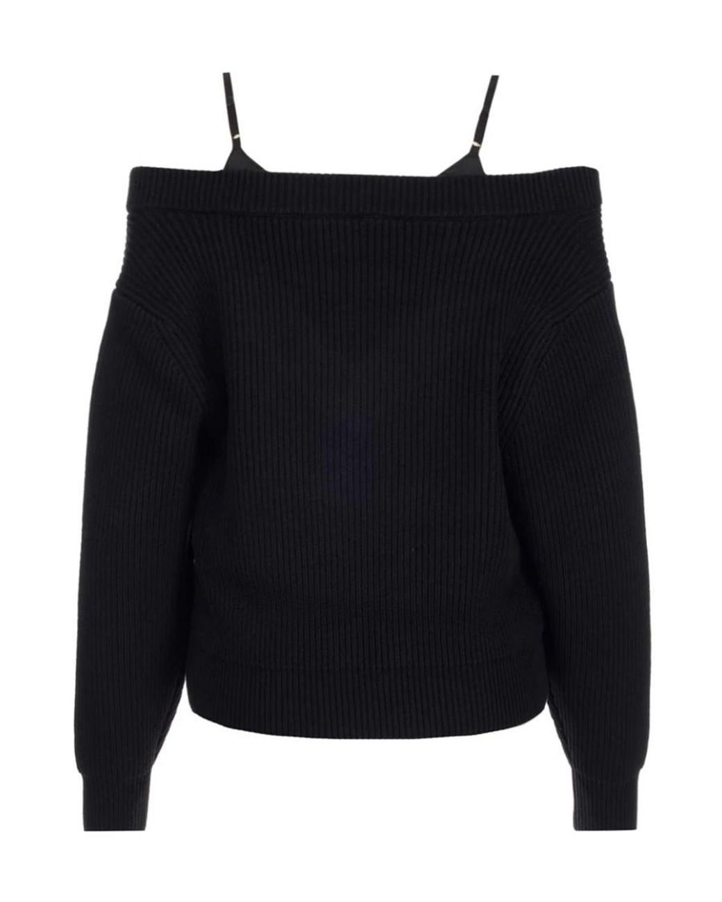 Alexander Wang Black Off-Shoulder Ribbed Knit Jumper