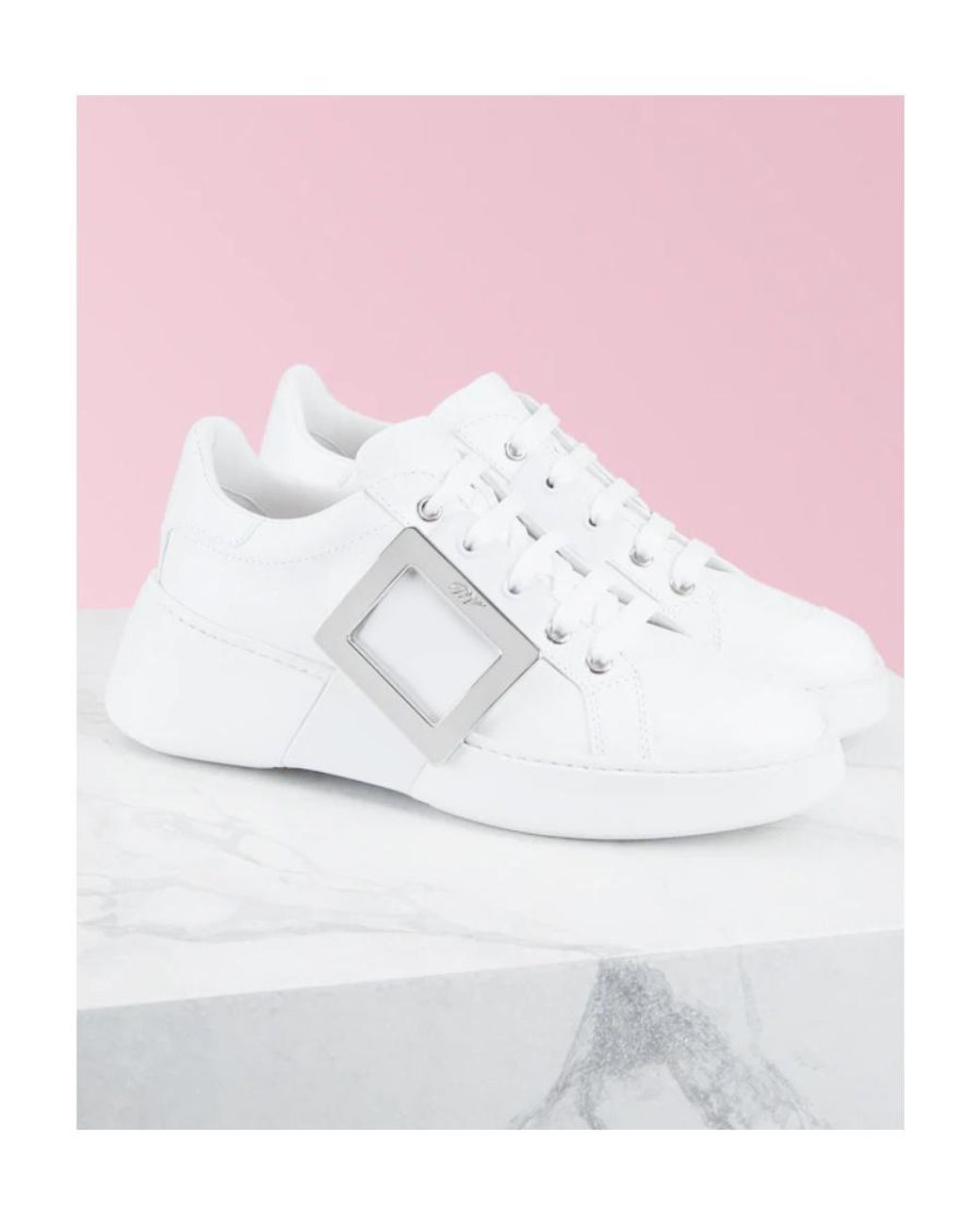 Roger Vivier White Viv' Skate Metal Buckle Sneakers