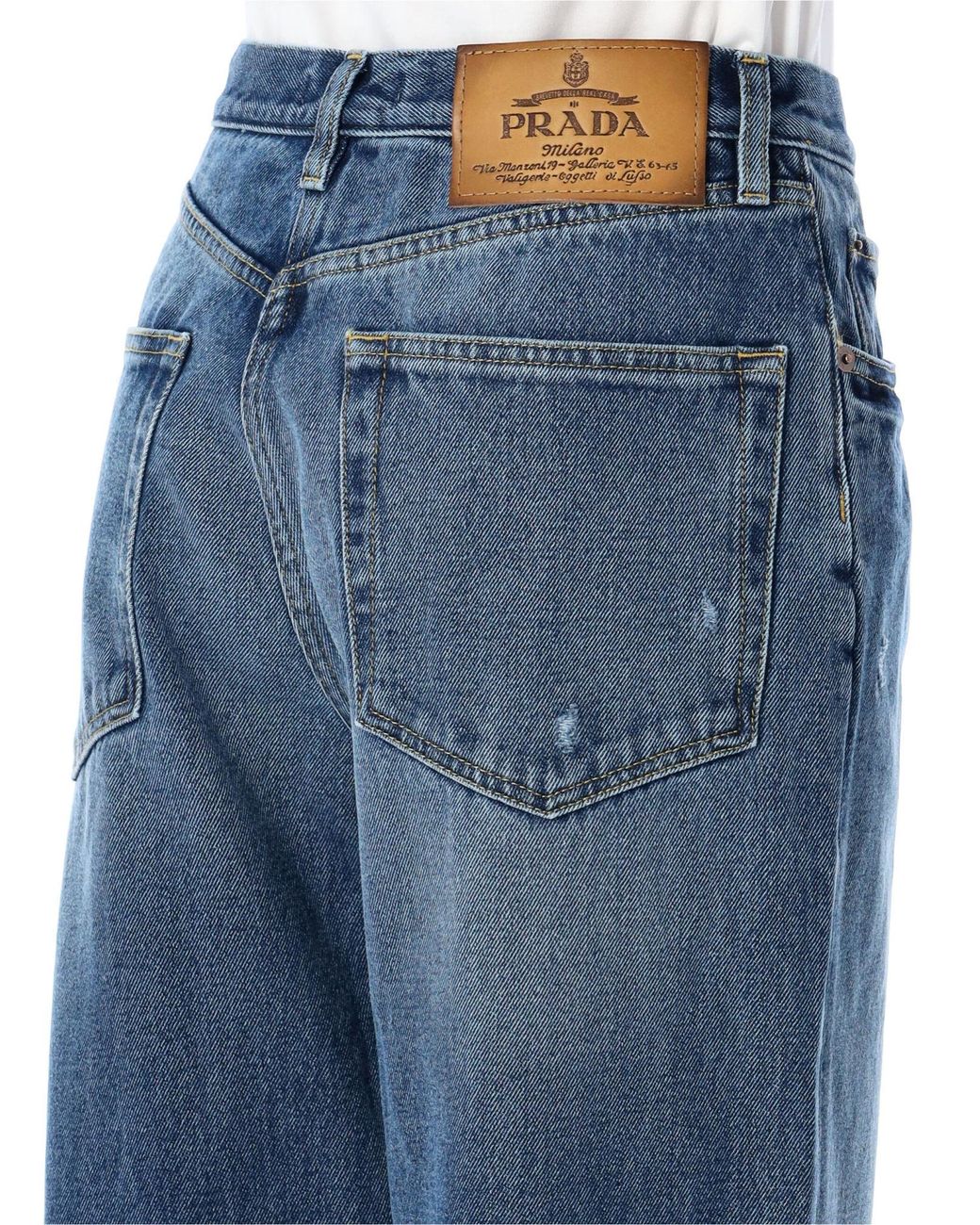 Prada Blue Logo Patch Wide-Leg Jeans