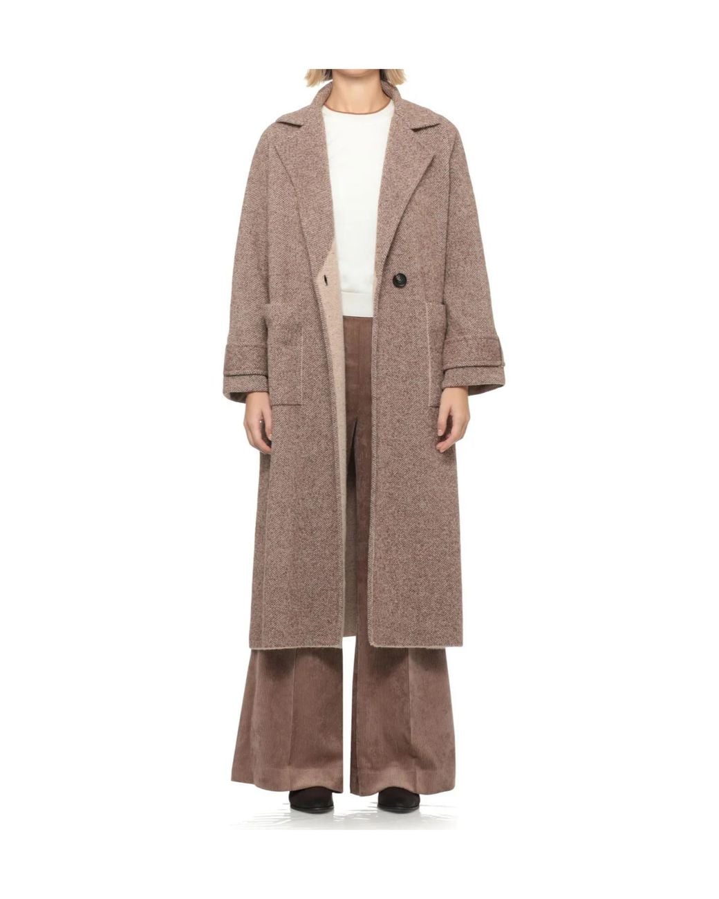 D.exterior Brown Long Single-Breasted Coat