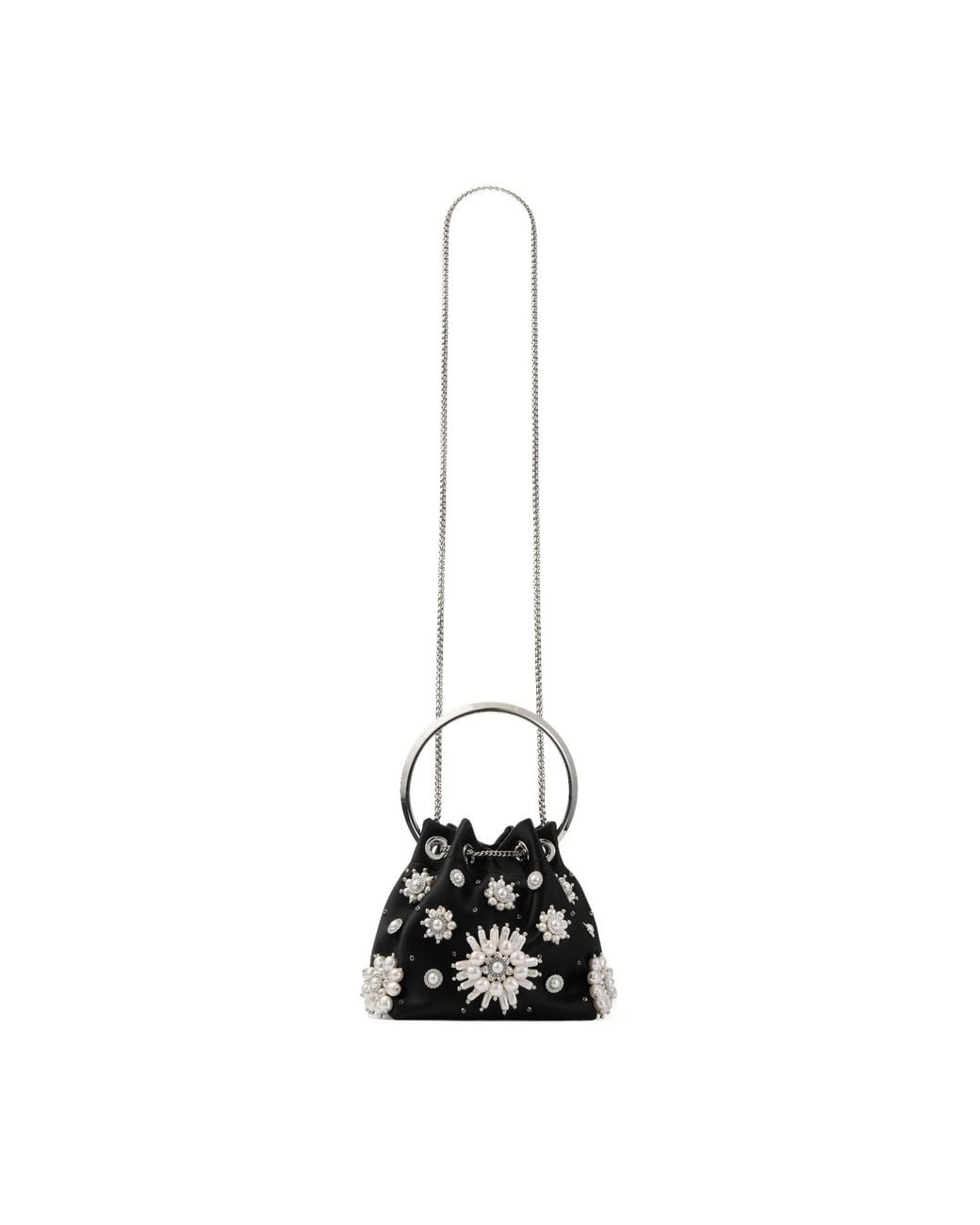 Jimmy Choo Black Satin Bucket Bag With Floral Pearl Embroidery