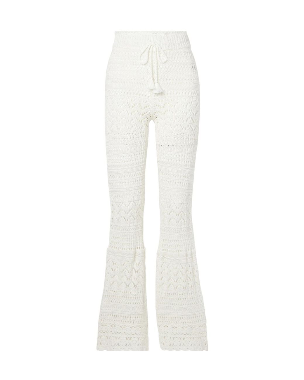 LoveShackFancy White Crocheted Cotton Flared Pants
