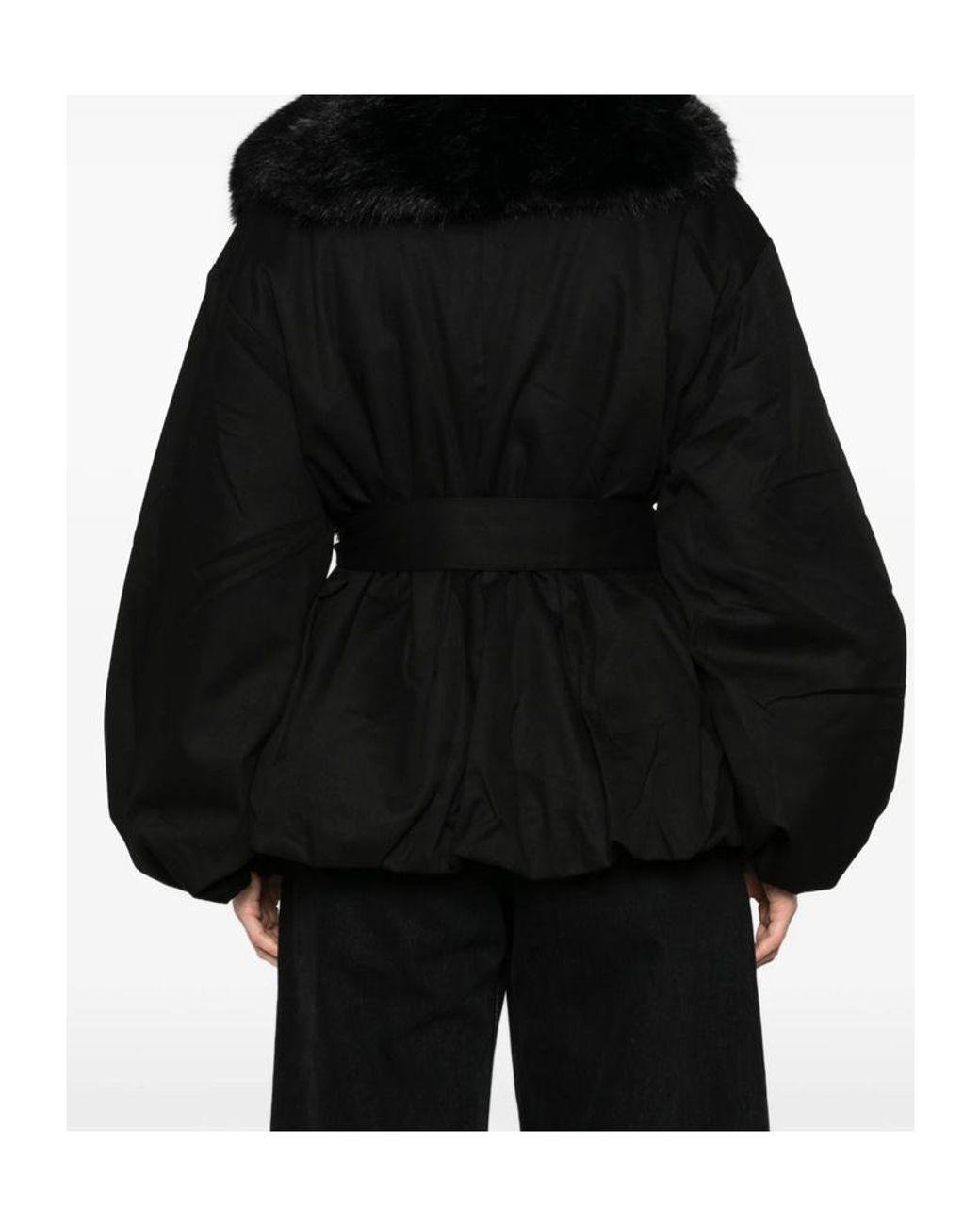 ROTATE BIRGER CHRISTENSEN Black Belted Faux Fur Collar Coat