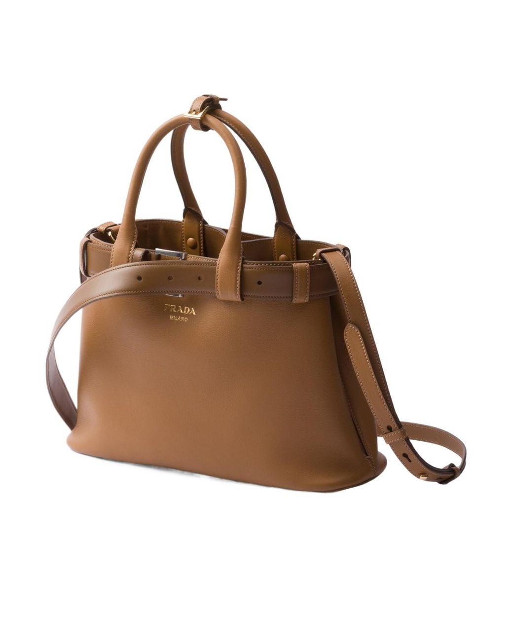Prada Brown Belted Open-Top Medium Handbag