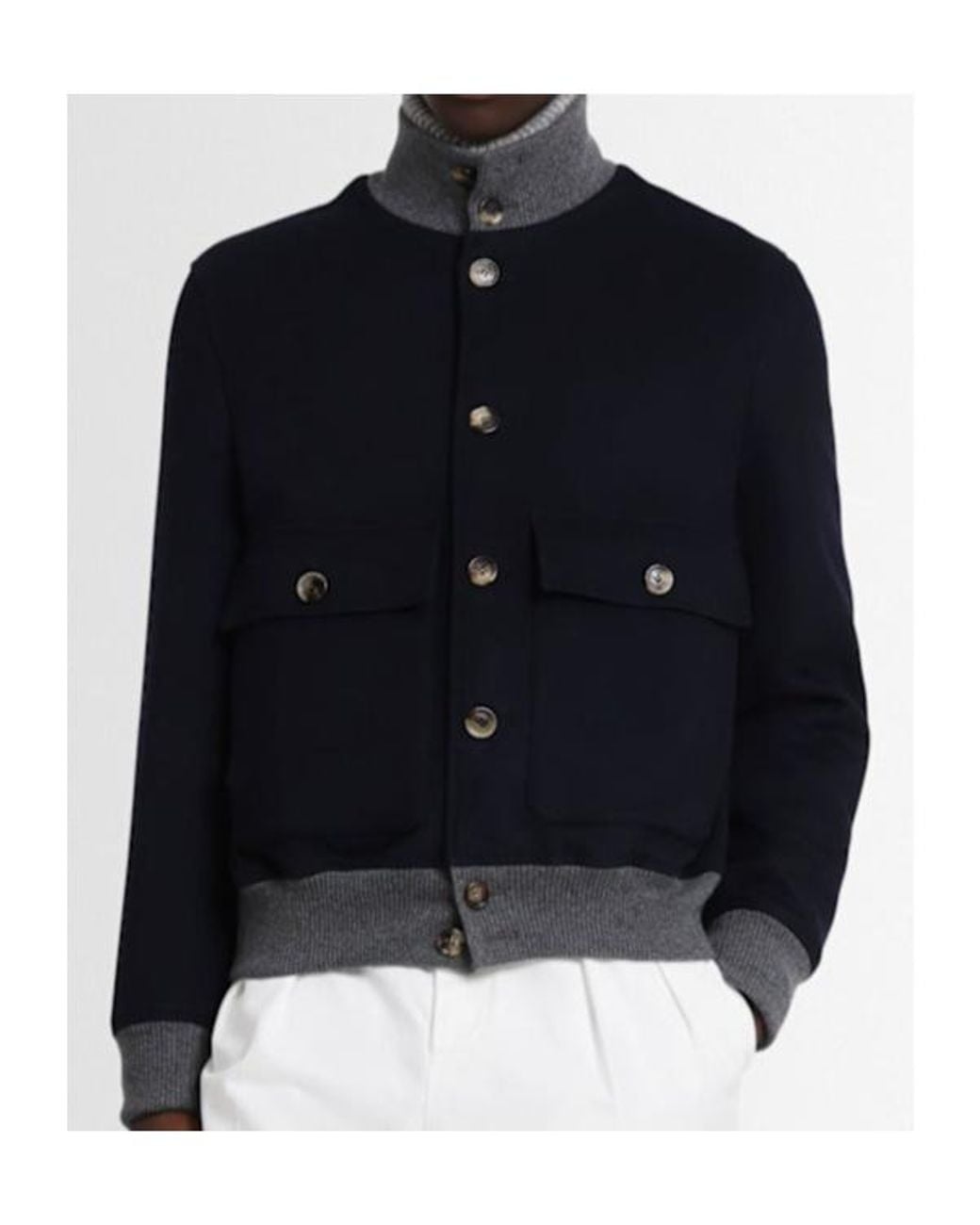 Brunello Cucinelli Blue Short Wool Bomber Jacket for men