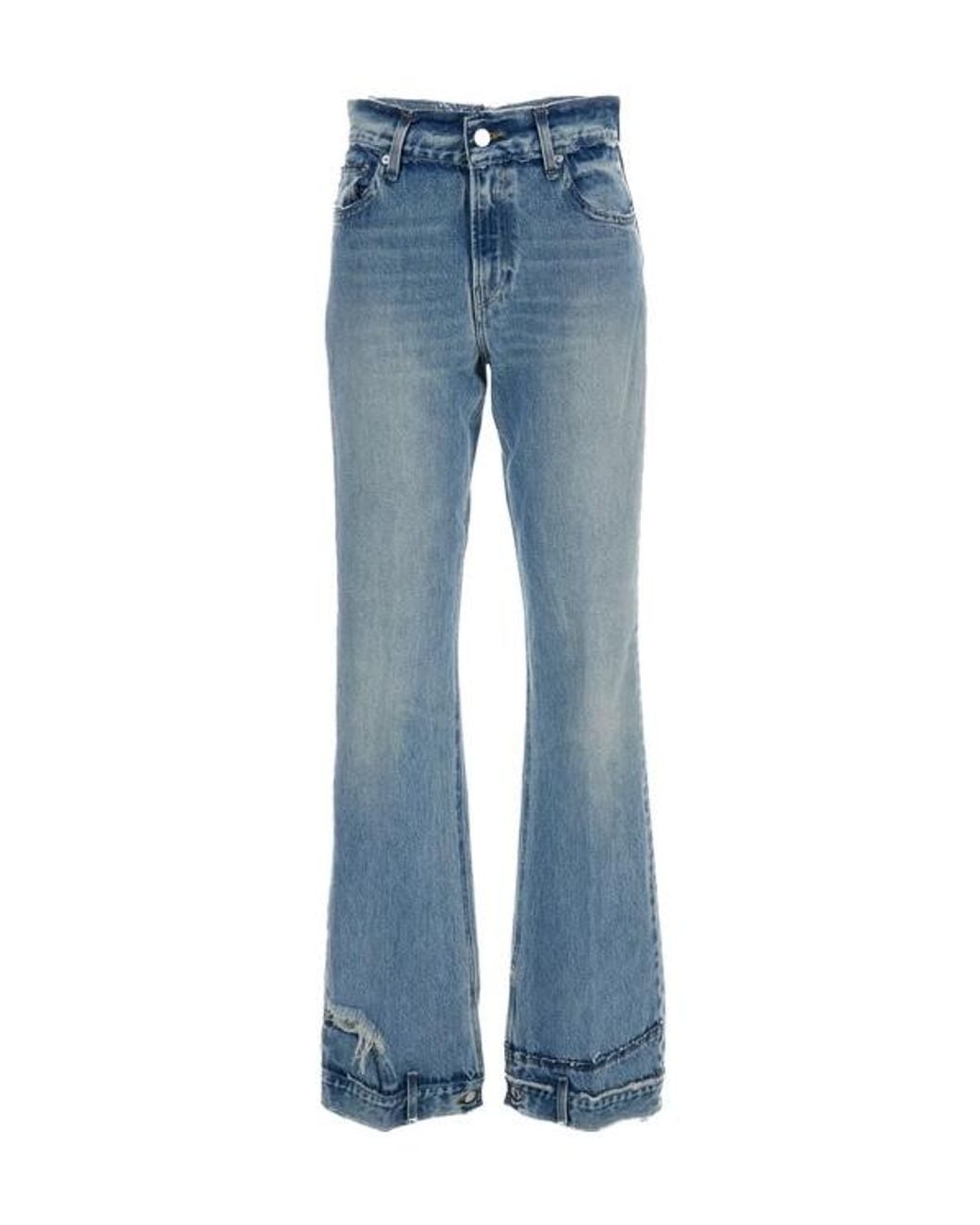 Haikure Blue Flora Distressed Mid-Rise Flared Jeans