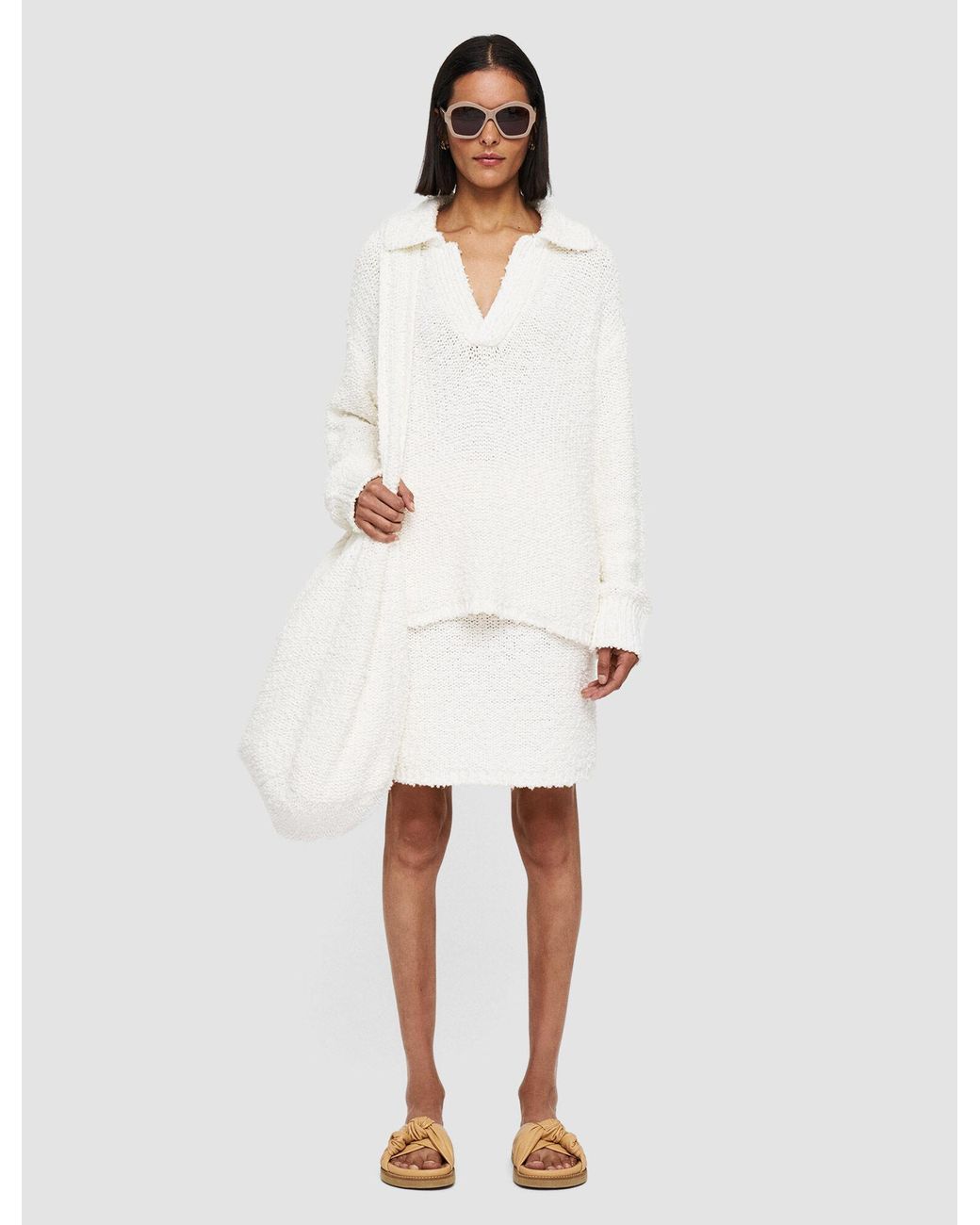 Joseph White Long Sleeved Polo Jumper