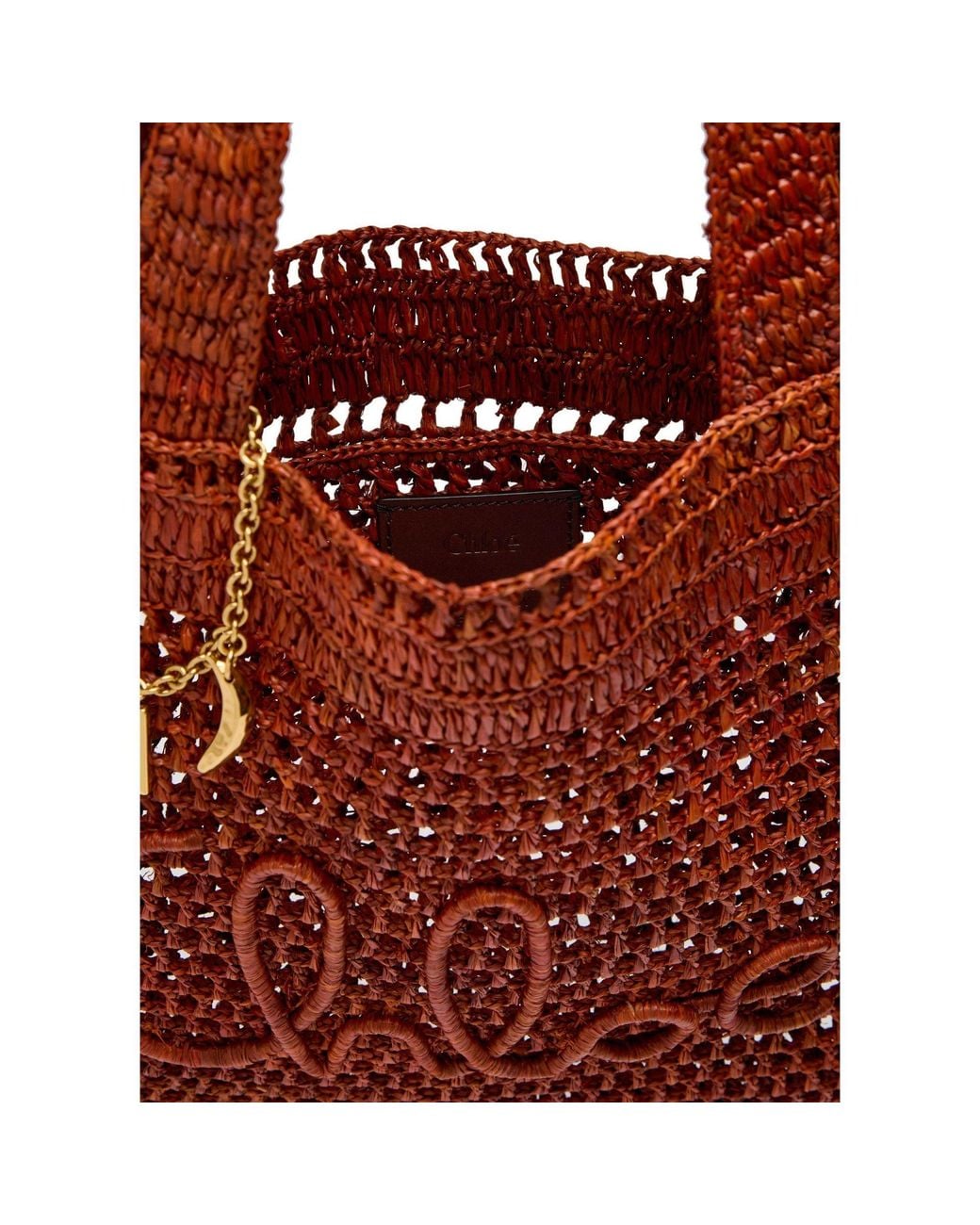 Chloé Red Lattice-Weaved Straw Tote Bag