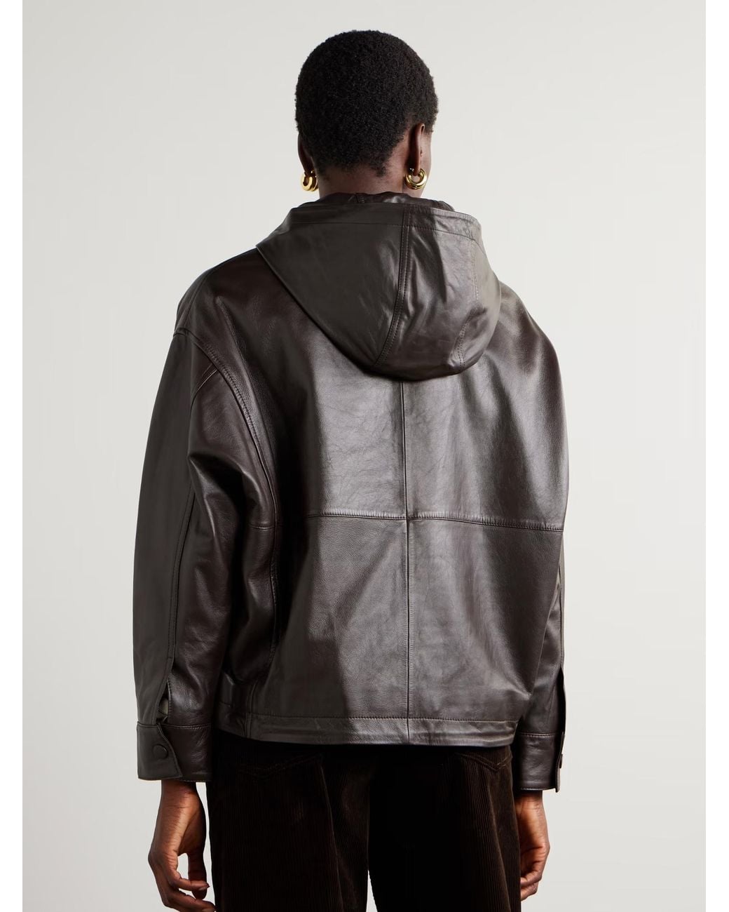 Yves Salomon Brown Hooded Leather Jacket