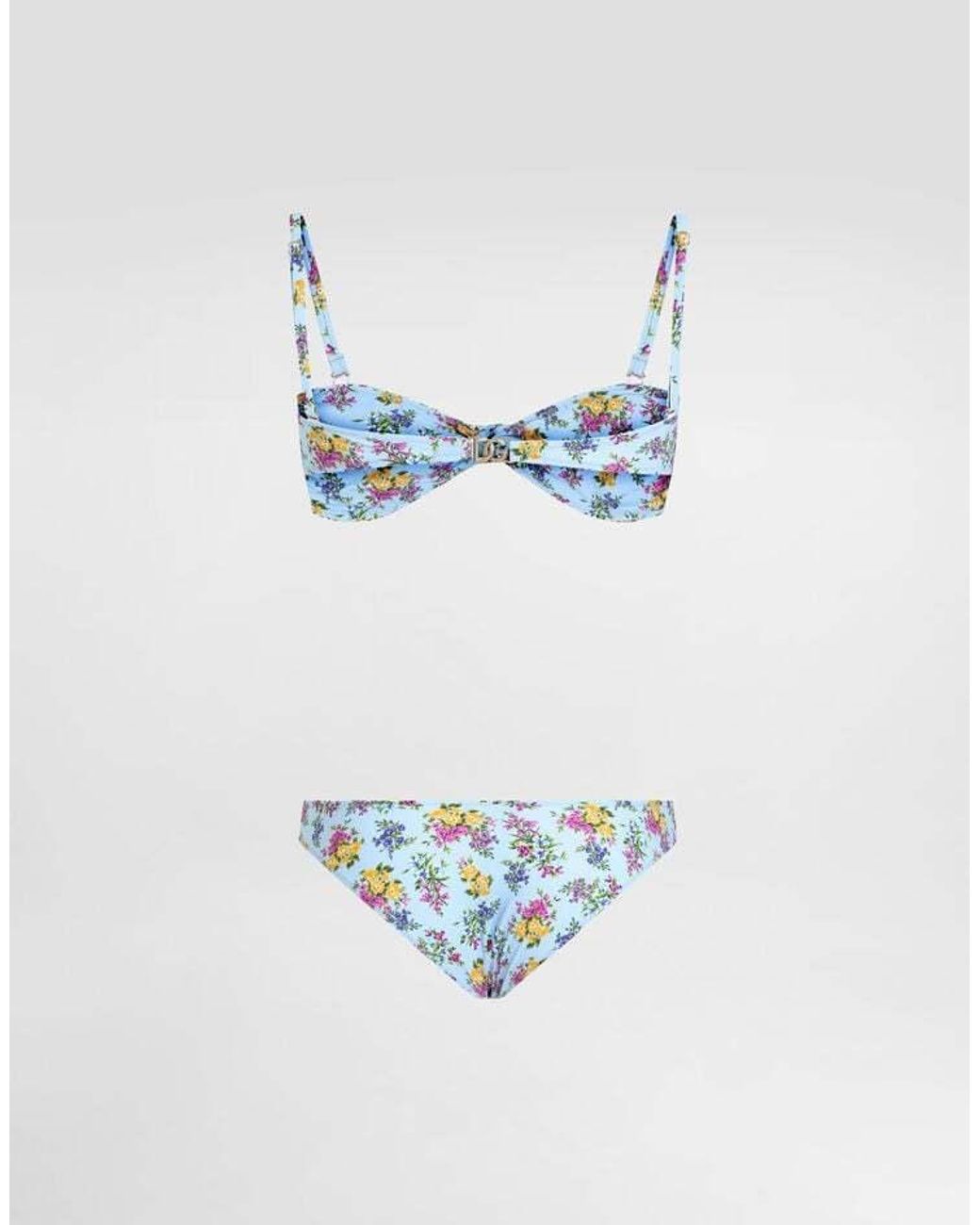 Dolce & Gabbana Blue Small Floral-Print Bikini