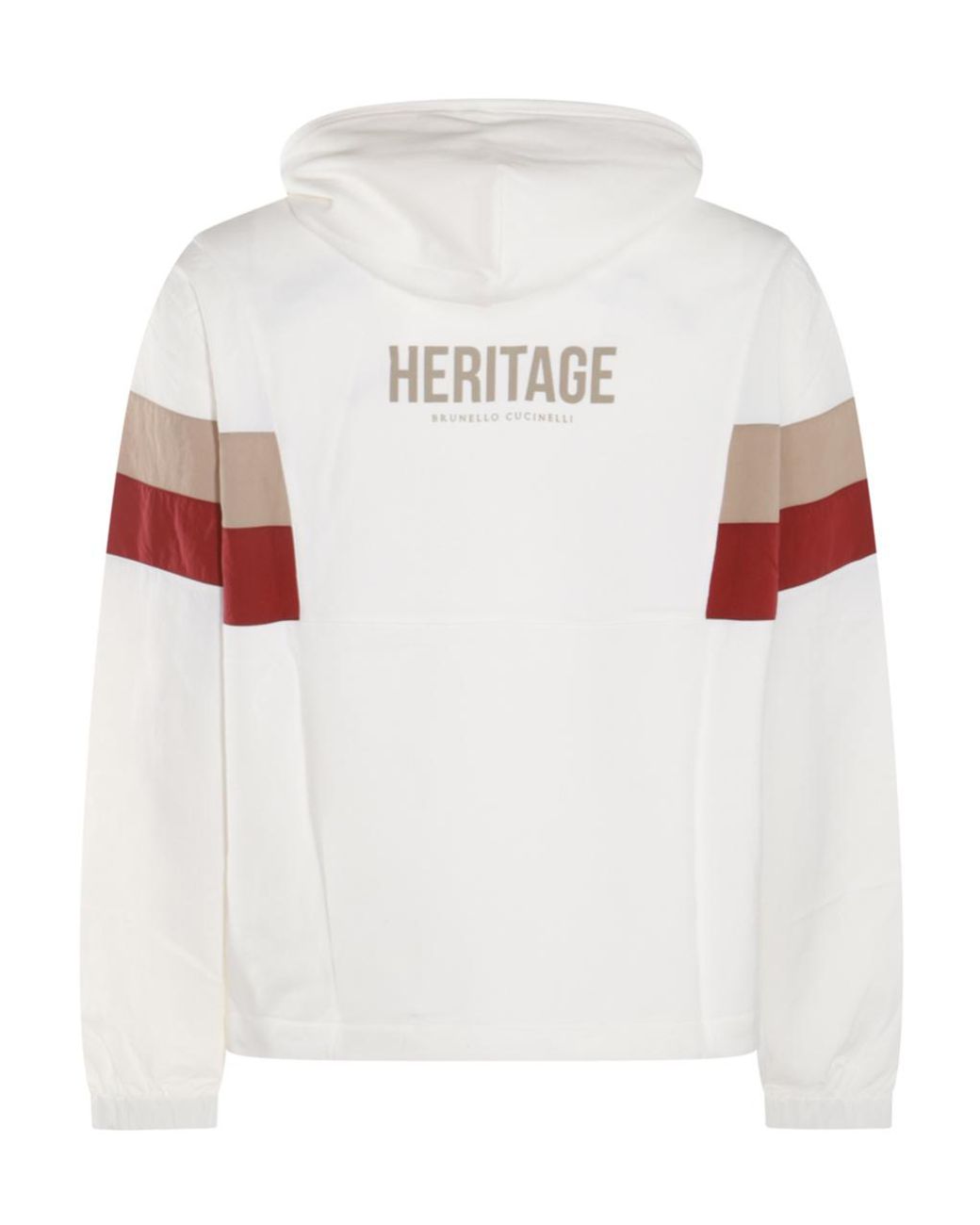 Brunello Cucinelli White Panelled Logo-Printed Drawstring Hoodie for men