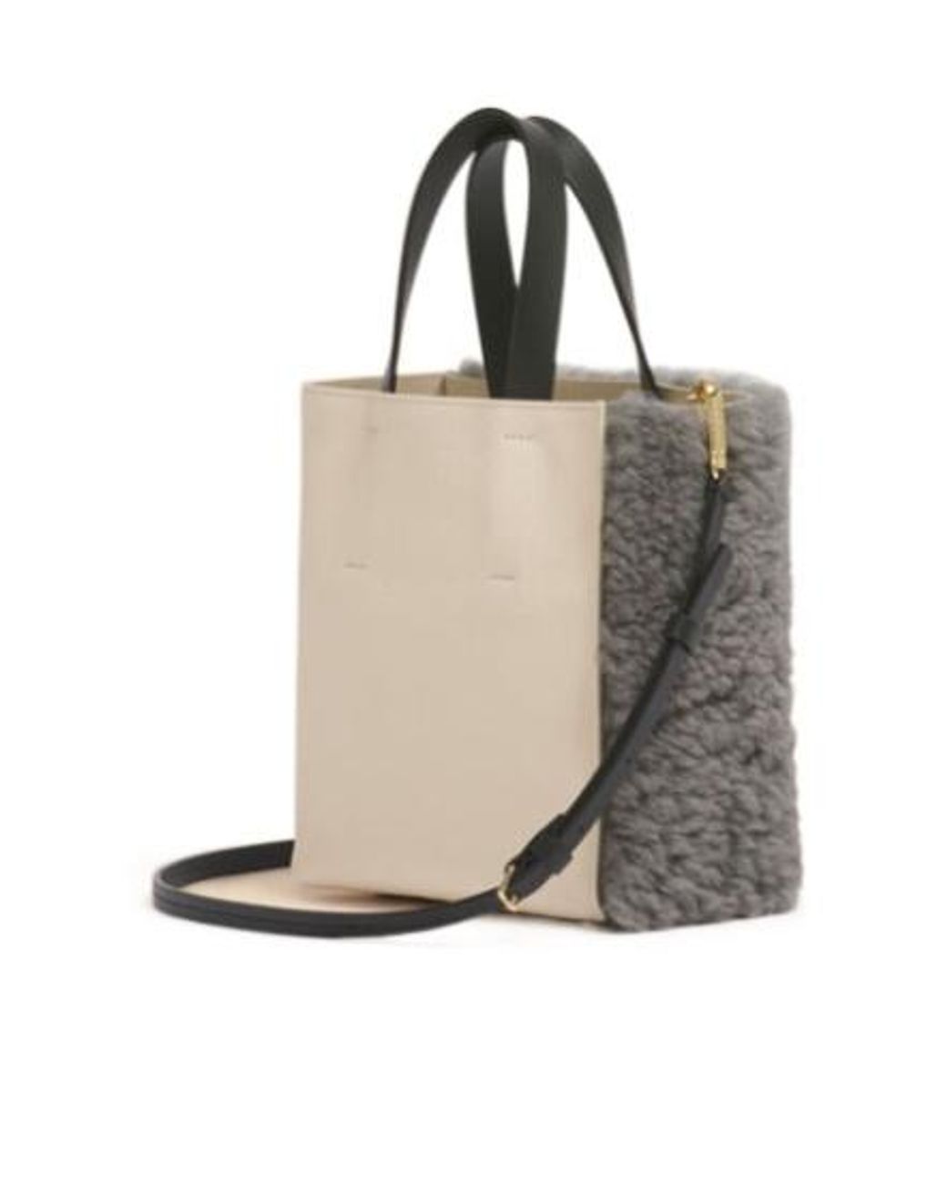 Marni Gray Logo Detailed Shearling Tote Bag