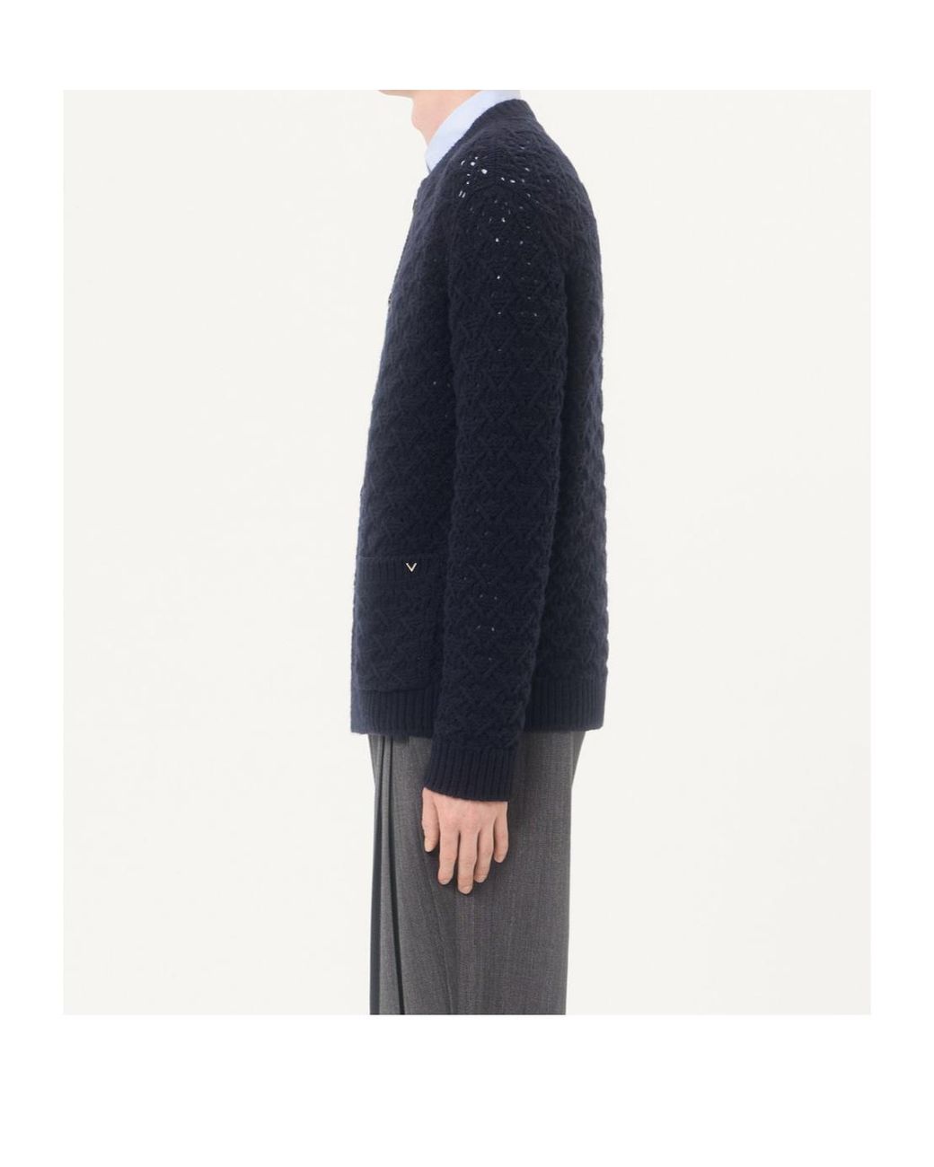 Valentino Blue Wool And Cashmere Cardigan With Metallic V Detail for men