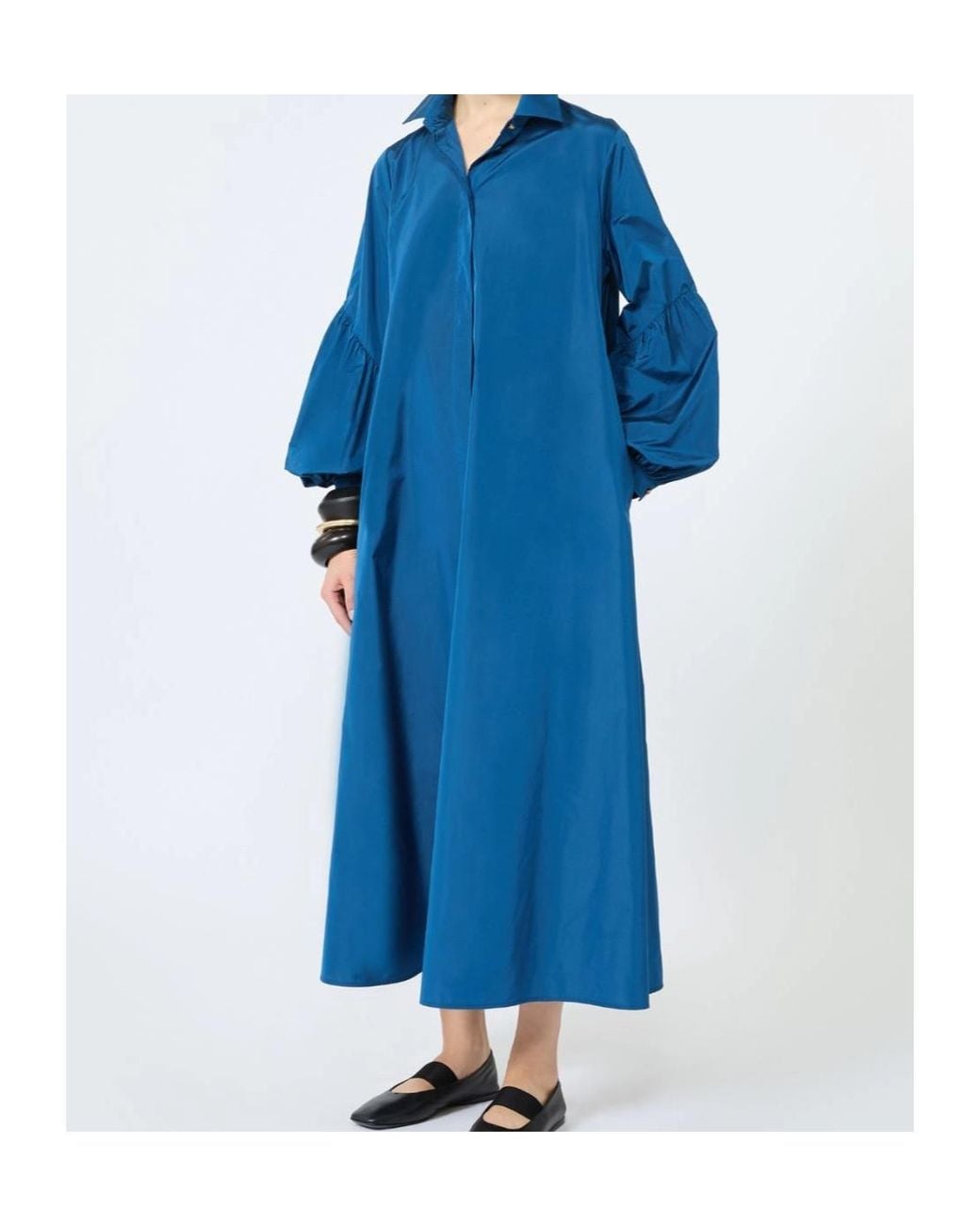 Max Mara Blue Belted Balloon-Sleeve Midi Dress