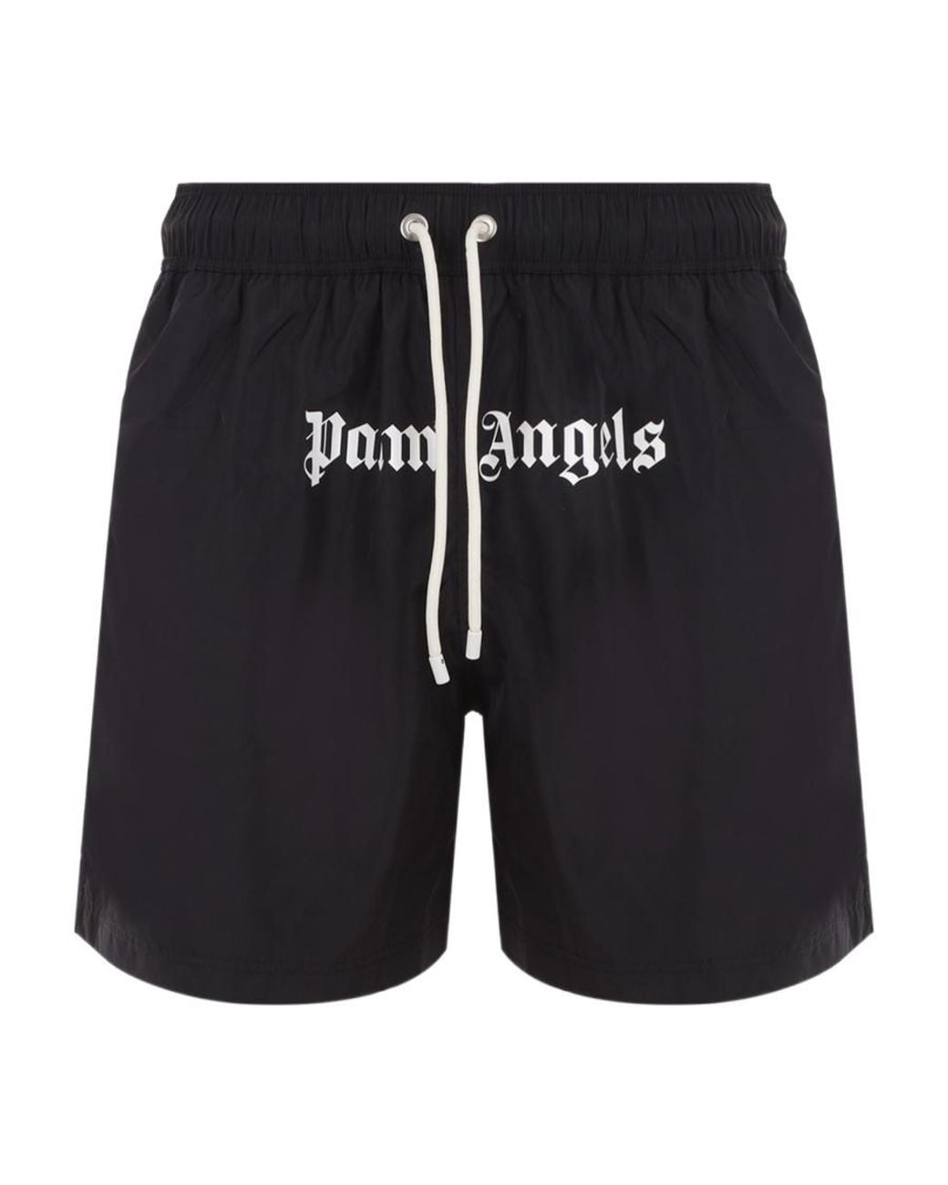 Palm Angels Black Logo Printed Drawstring Swim Shorts for men