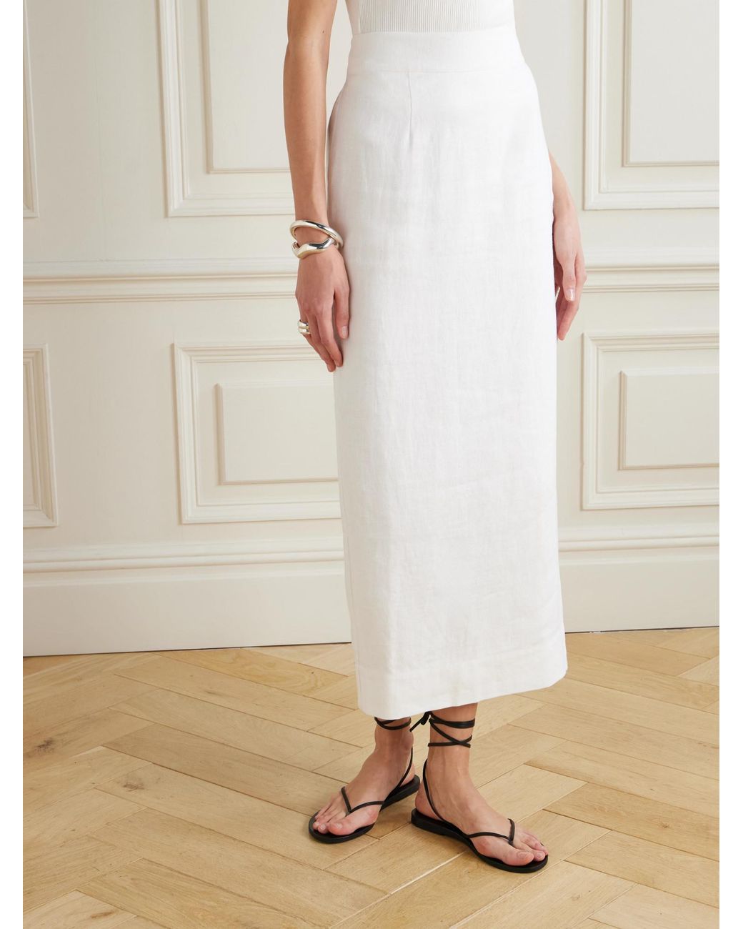 Posse White Emma Linen Midi Skirt