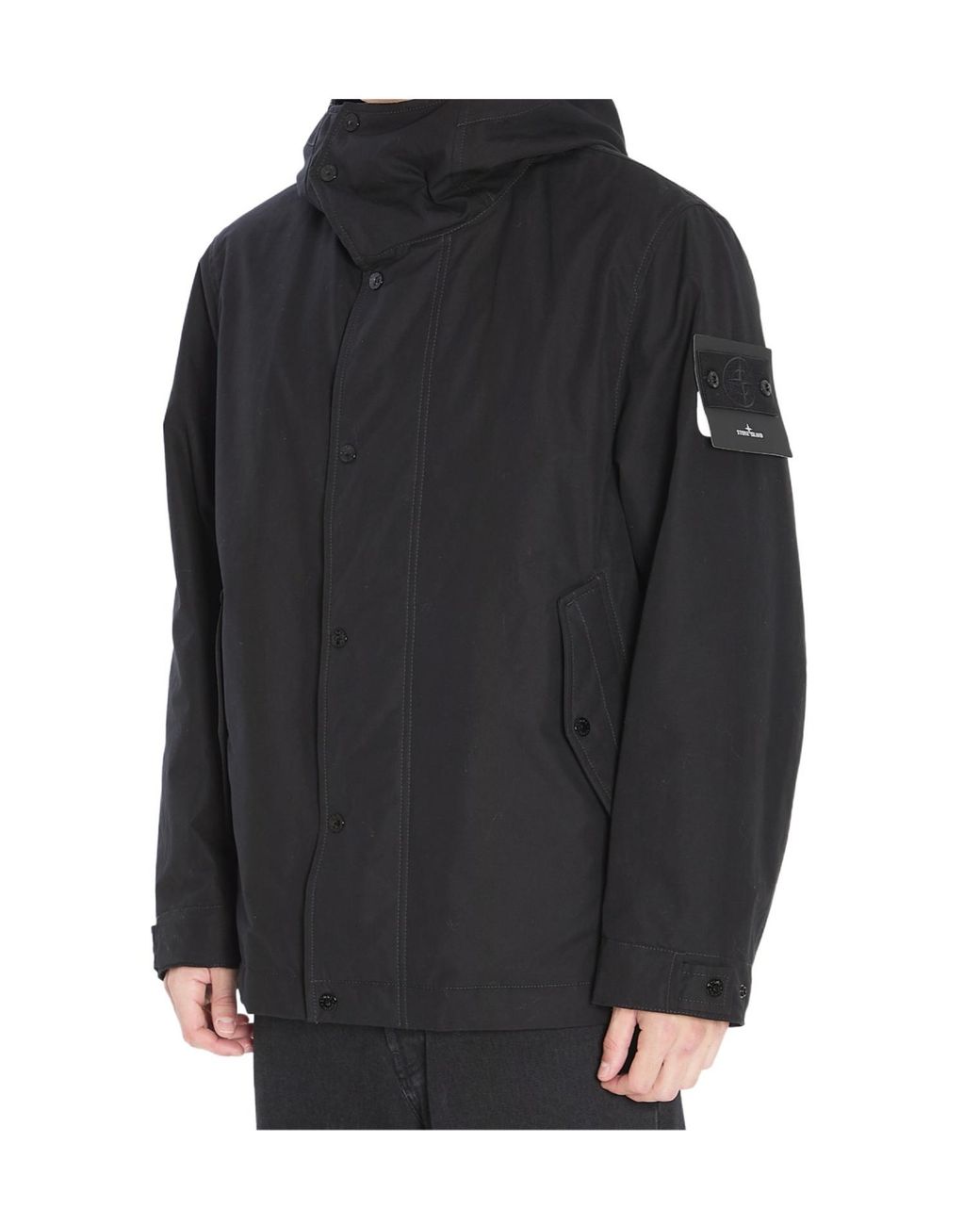 Stone Island Black Logo Patch Hooded Jacket for men