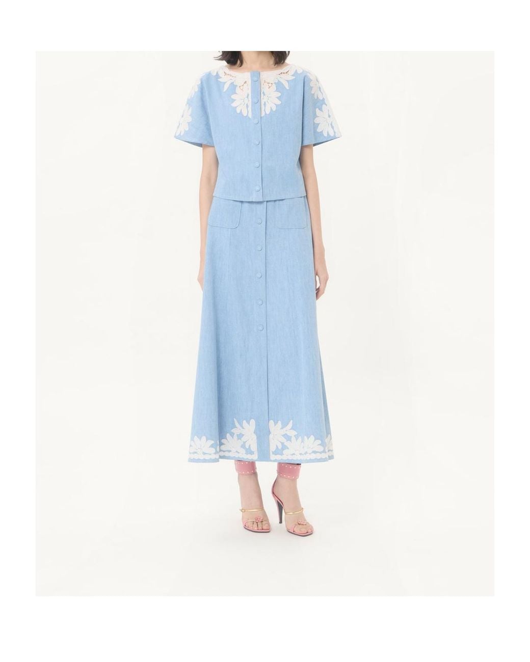 Valentino Blue Light Embroidered Denim Shirt