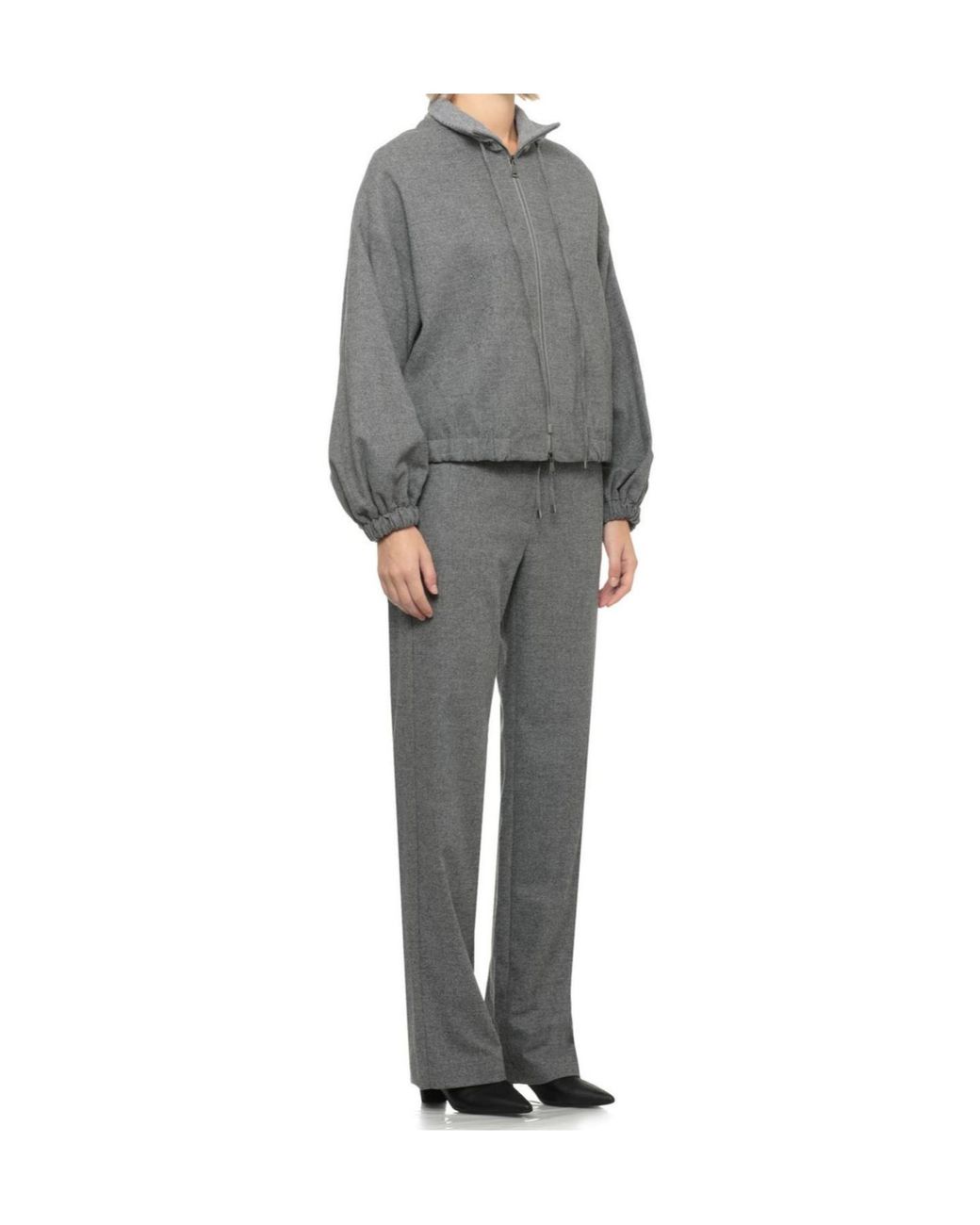 D.exterior Gray Ribbed-Collar Bomber Jacket
