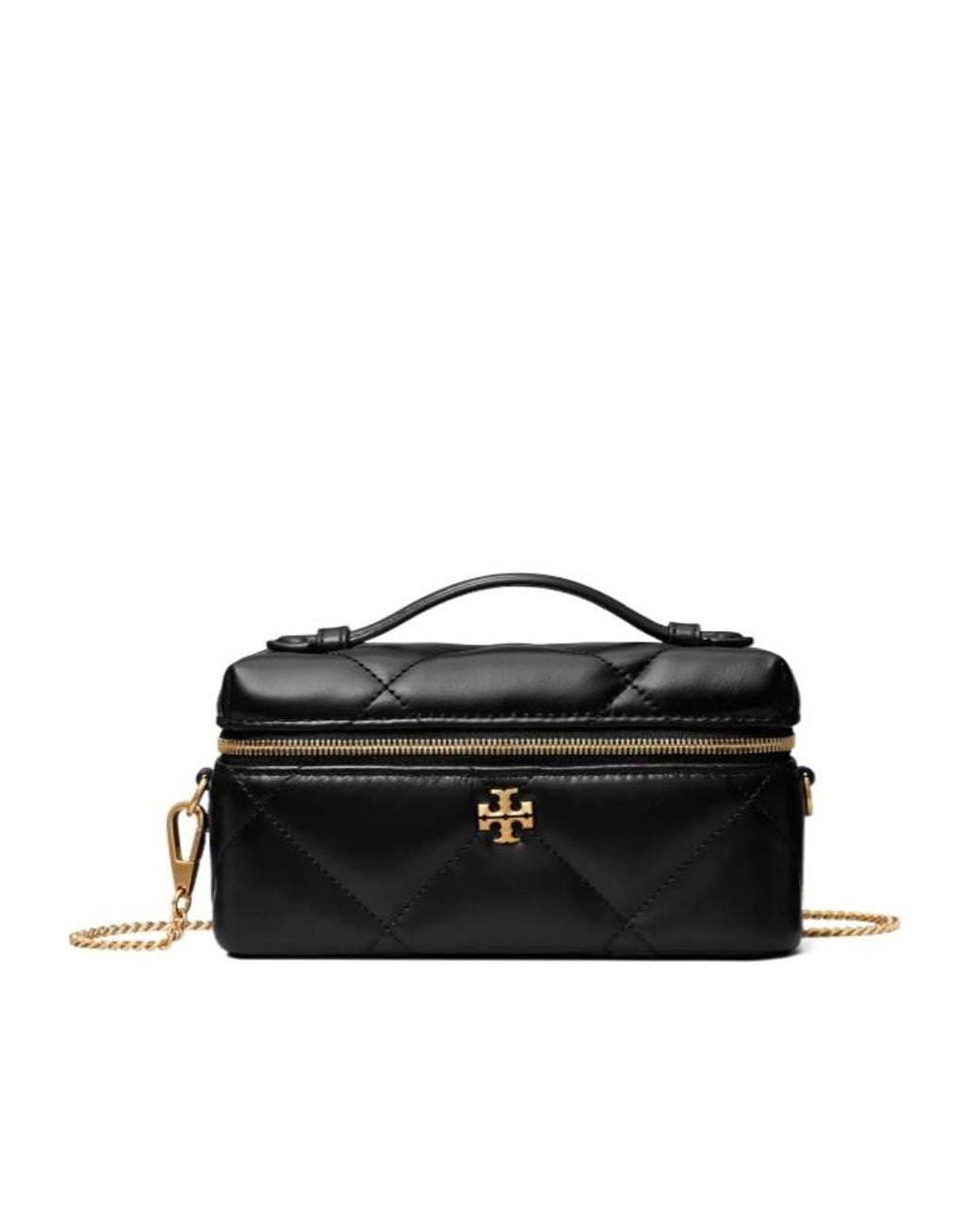 Tory Burch Black Kira Diamond Quilt Charm East-West Vanity Case