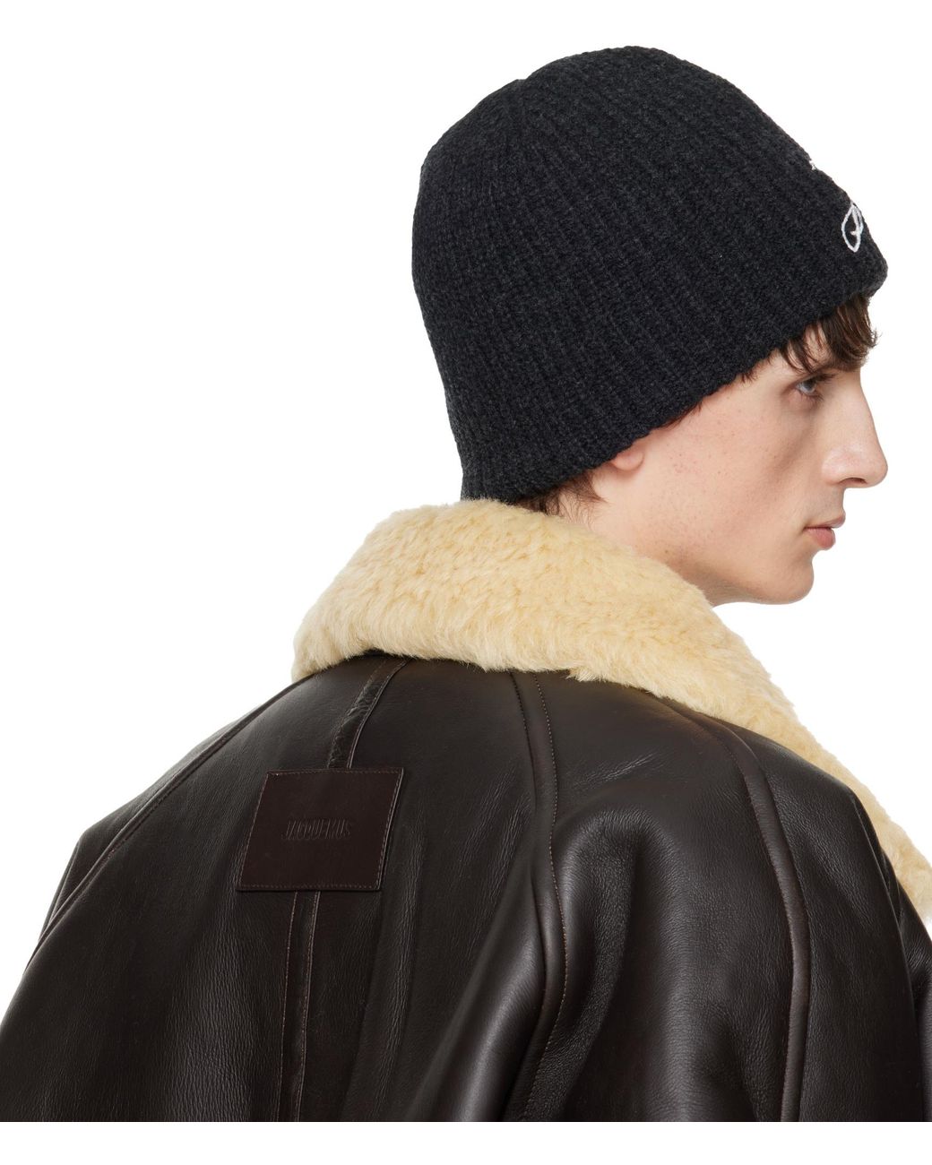 Jacquemus Black Spiral Beanie for men