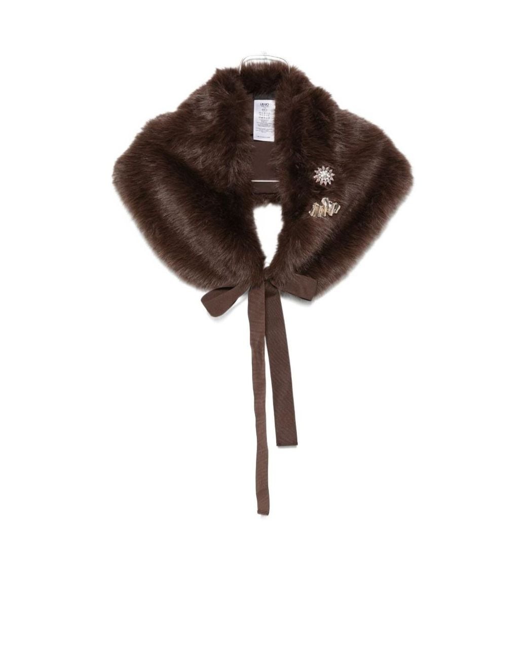 Liu Jo Brown Embellished Faux-Fur Scarf