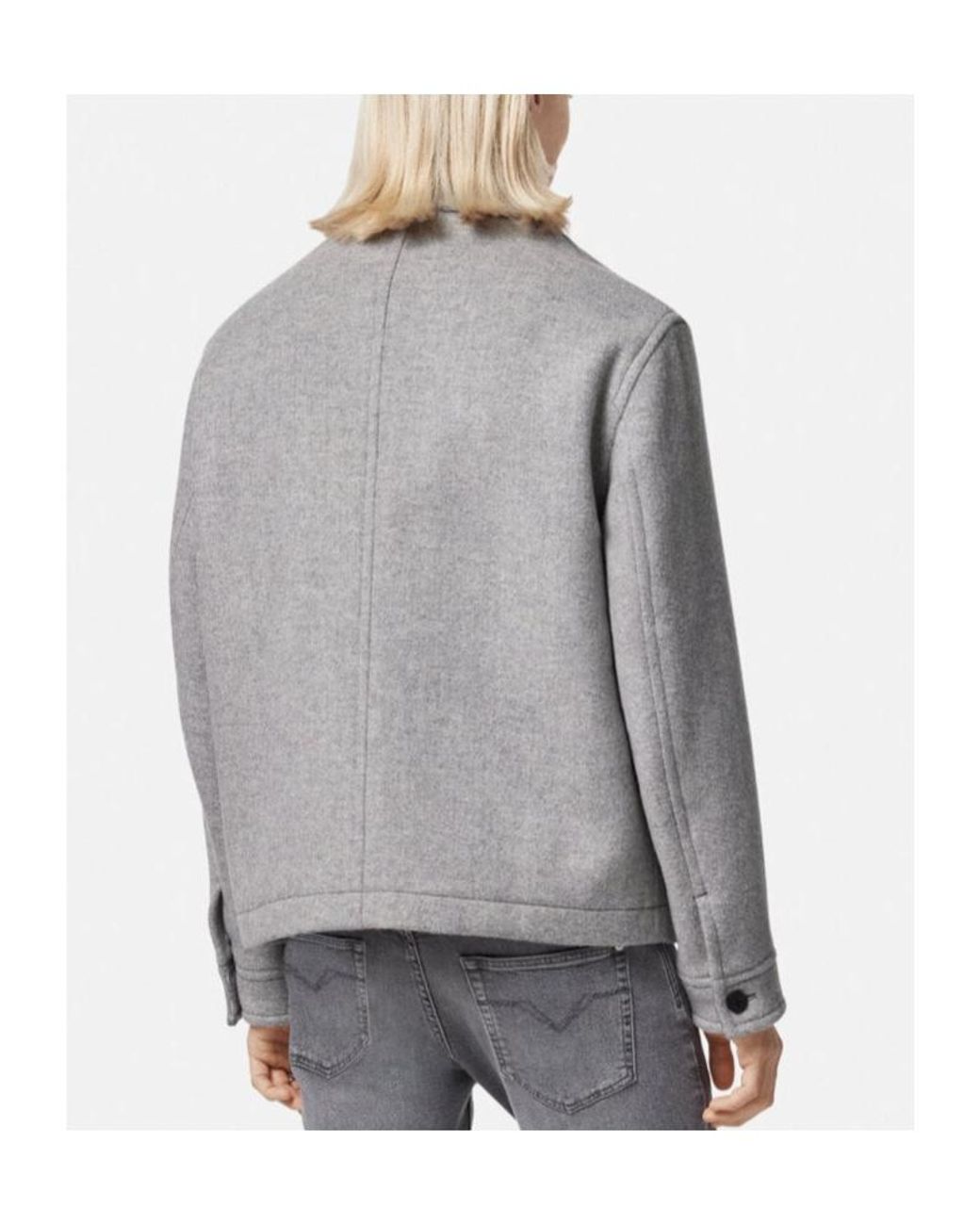 Versace Gray Logo-Embroidered Button-Up Blouson Jacket for men