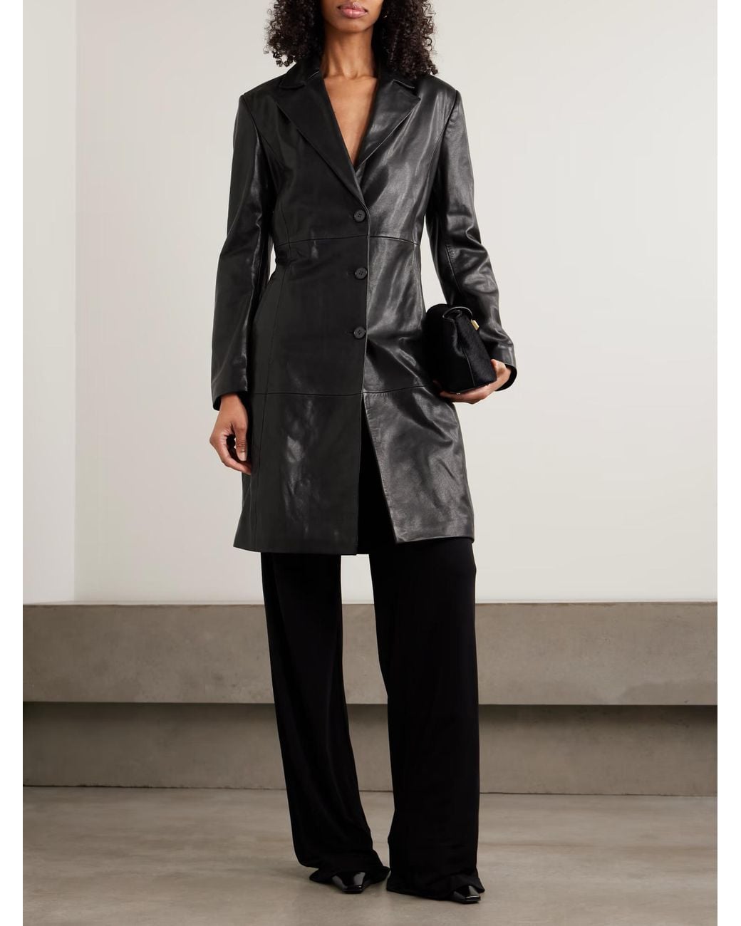 Nour Hammour Black Eames Patchwork Leather Coat