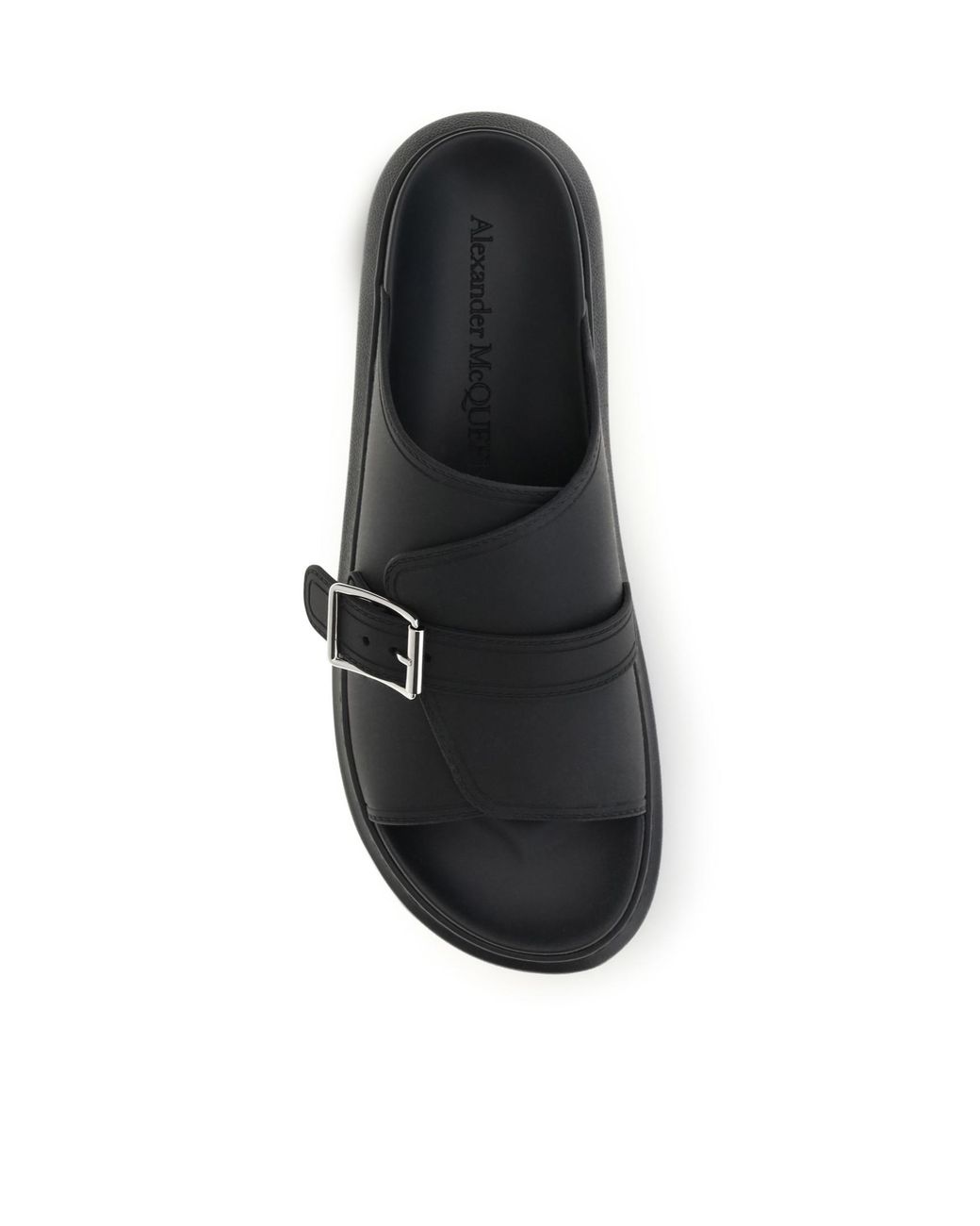 McQueen Brown Buckle Platform Slides for men