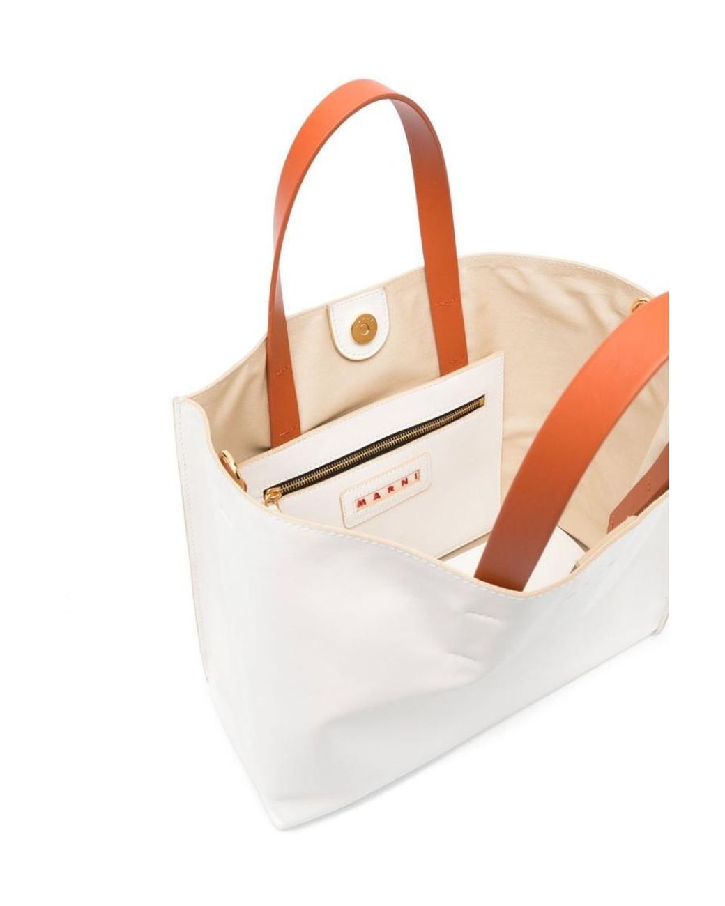 Marni White Logo Print Leather Shoulder Bag