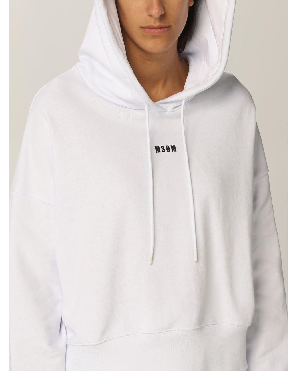 MSGM White Logo Printed Drawstring Hoodie