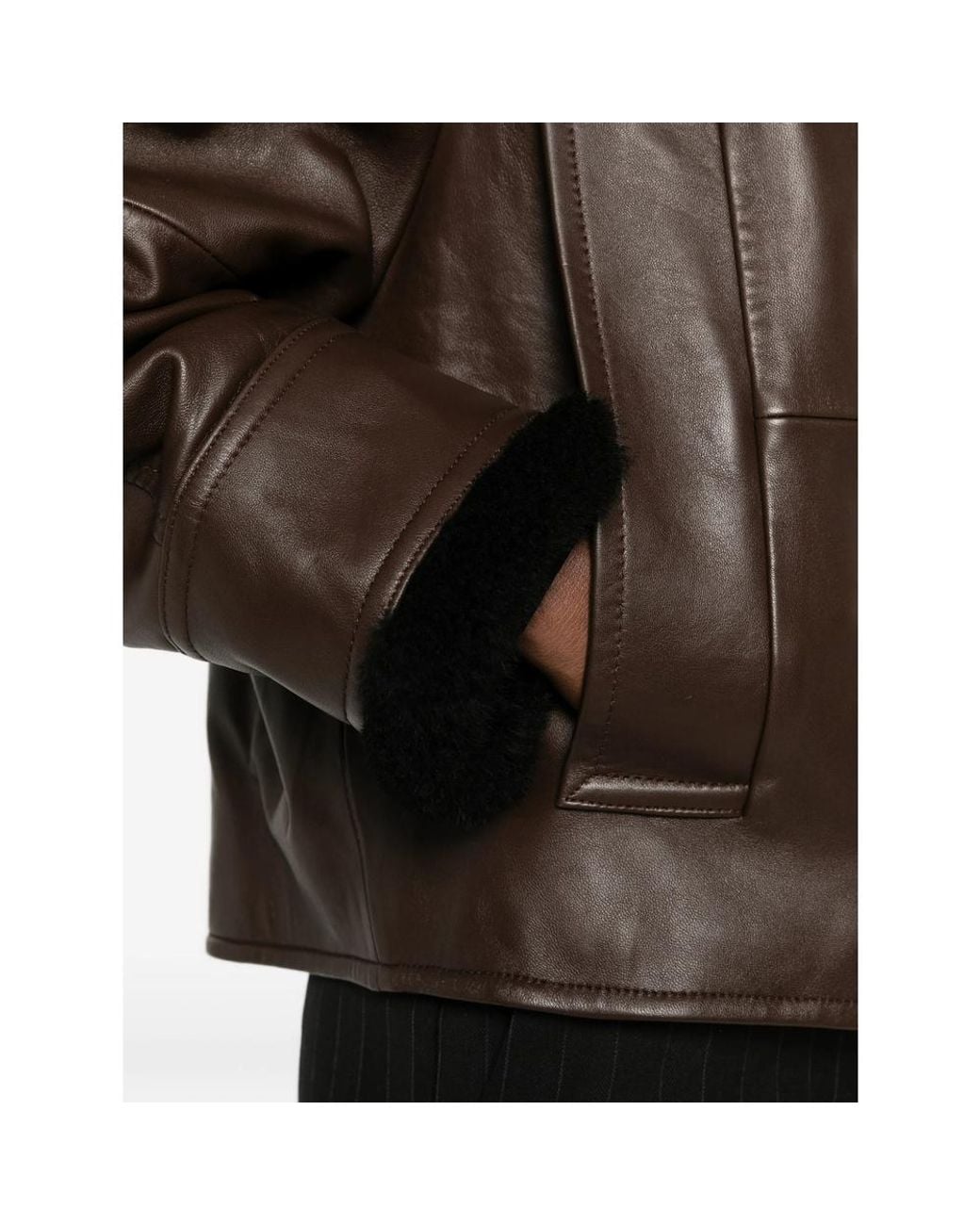 Sportmax Brown Long-Sleeved Leather Jacket