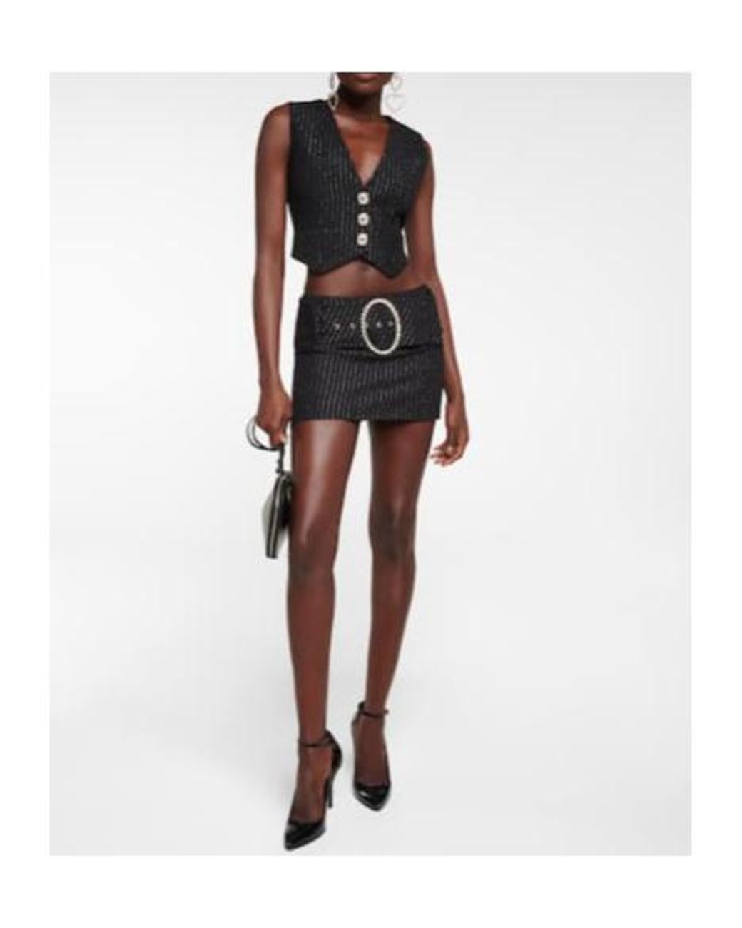 Alessandra Rich Black Low-Rise Wool-Blend Pinstriped Miniskirt