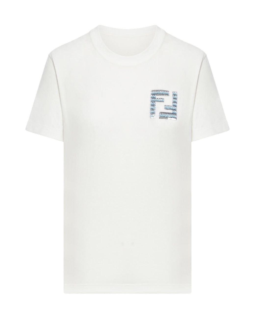 Fendi White Logo Embroidered Crewneck T-Shirt