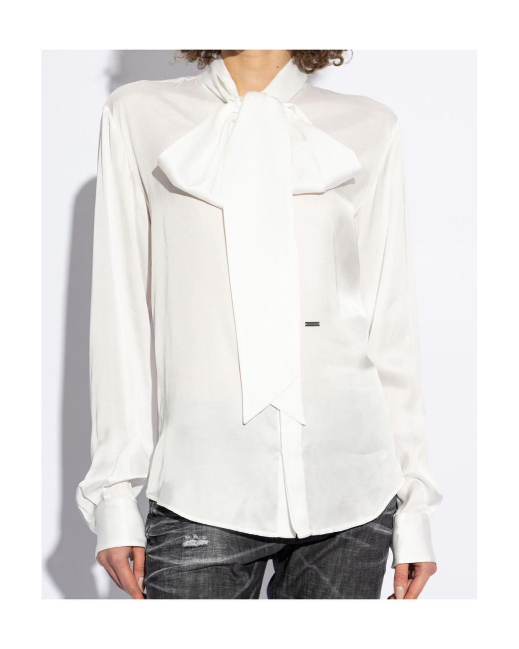 DSquared² White Paris Bow Detailed Logo Plaque Shirt