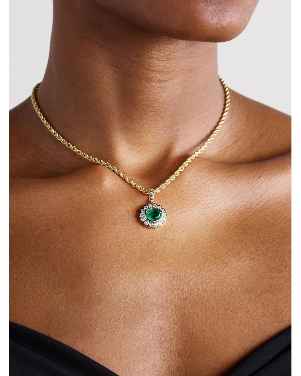 Marlo Laz Metallic Emerald Diamond Necklace