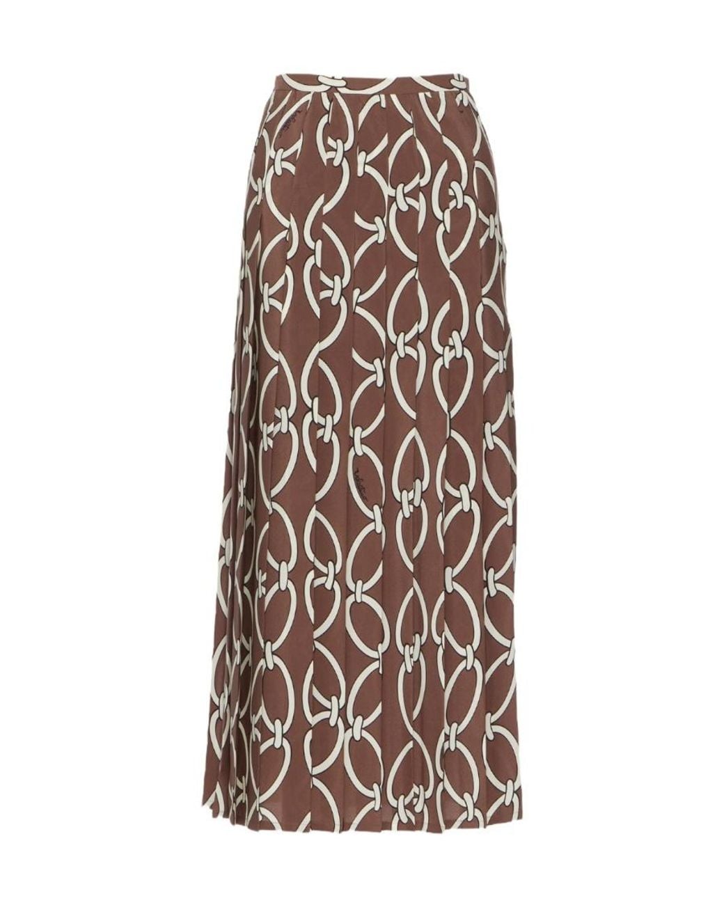Valentino Natural Chain-Printed Pleated Skirt