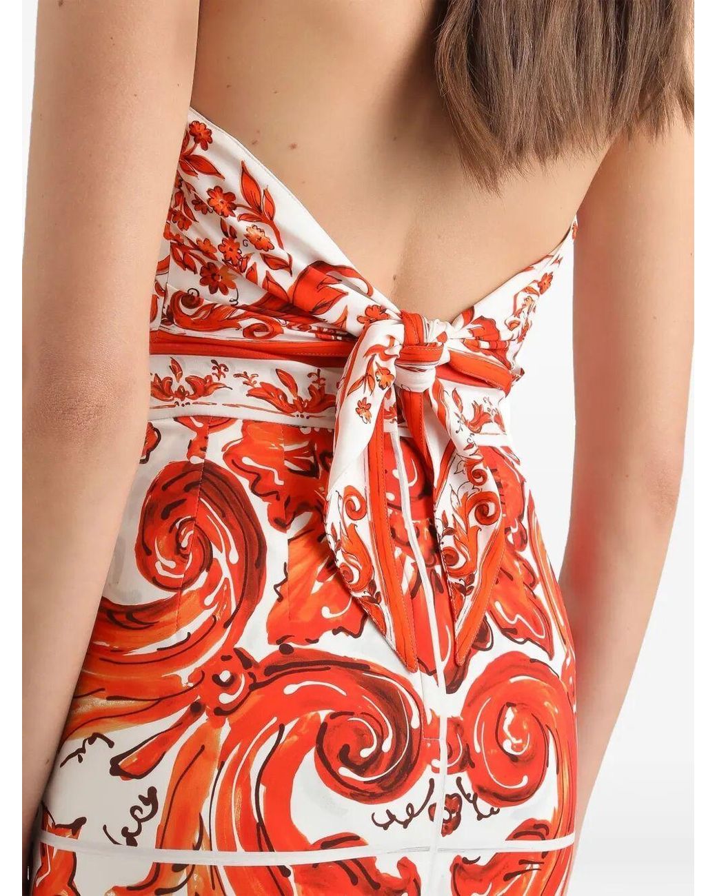 Dolce & Gabbana Red Majolica-Printed Charmeuse Top