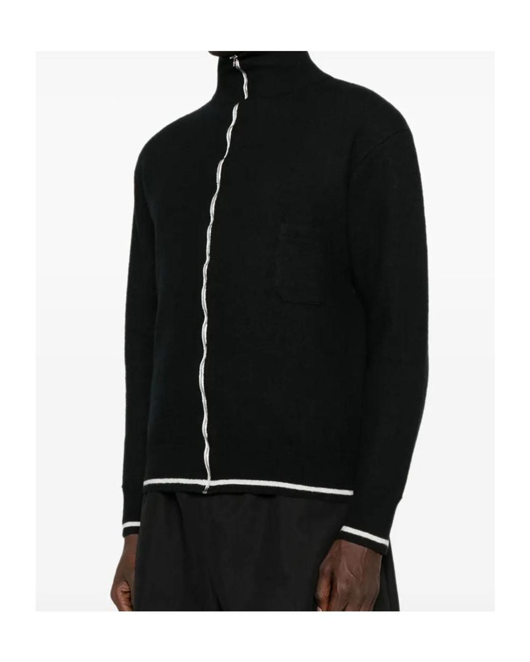 Maison Margiela Black Long Sleeve High-Neck Cardigan for men