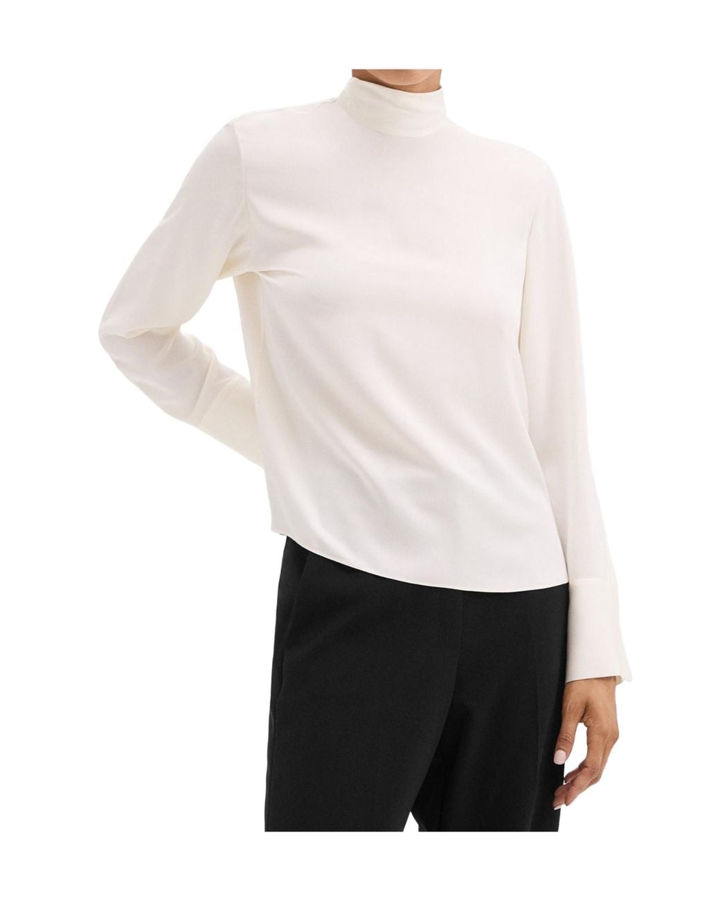 Theory White Tie-Neck Relaxed Long-Sleeved Top