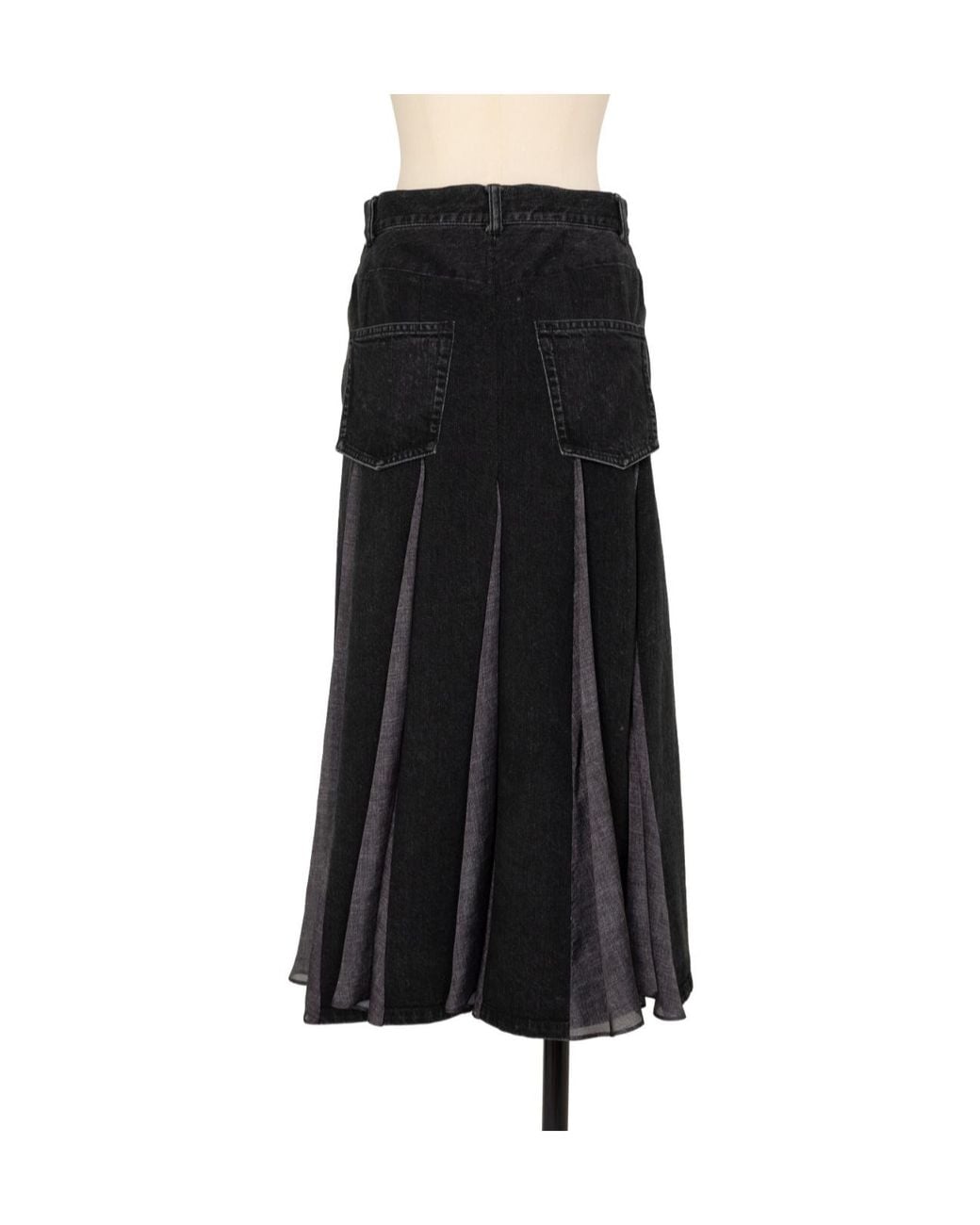 Sacai Black Pleated Denim Skirt